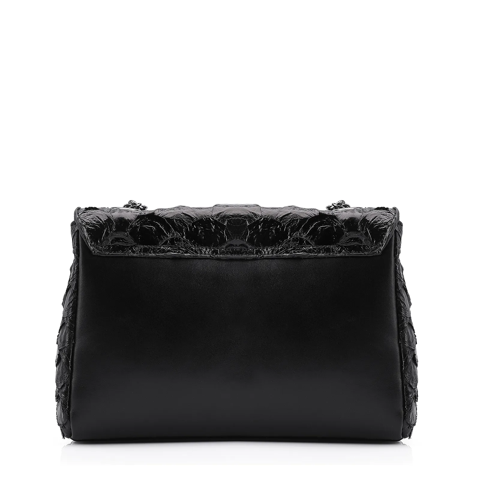 Bolsa De Ombro Pirarucu Couro Preto