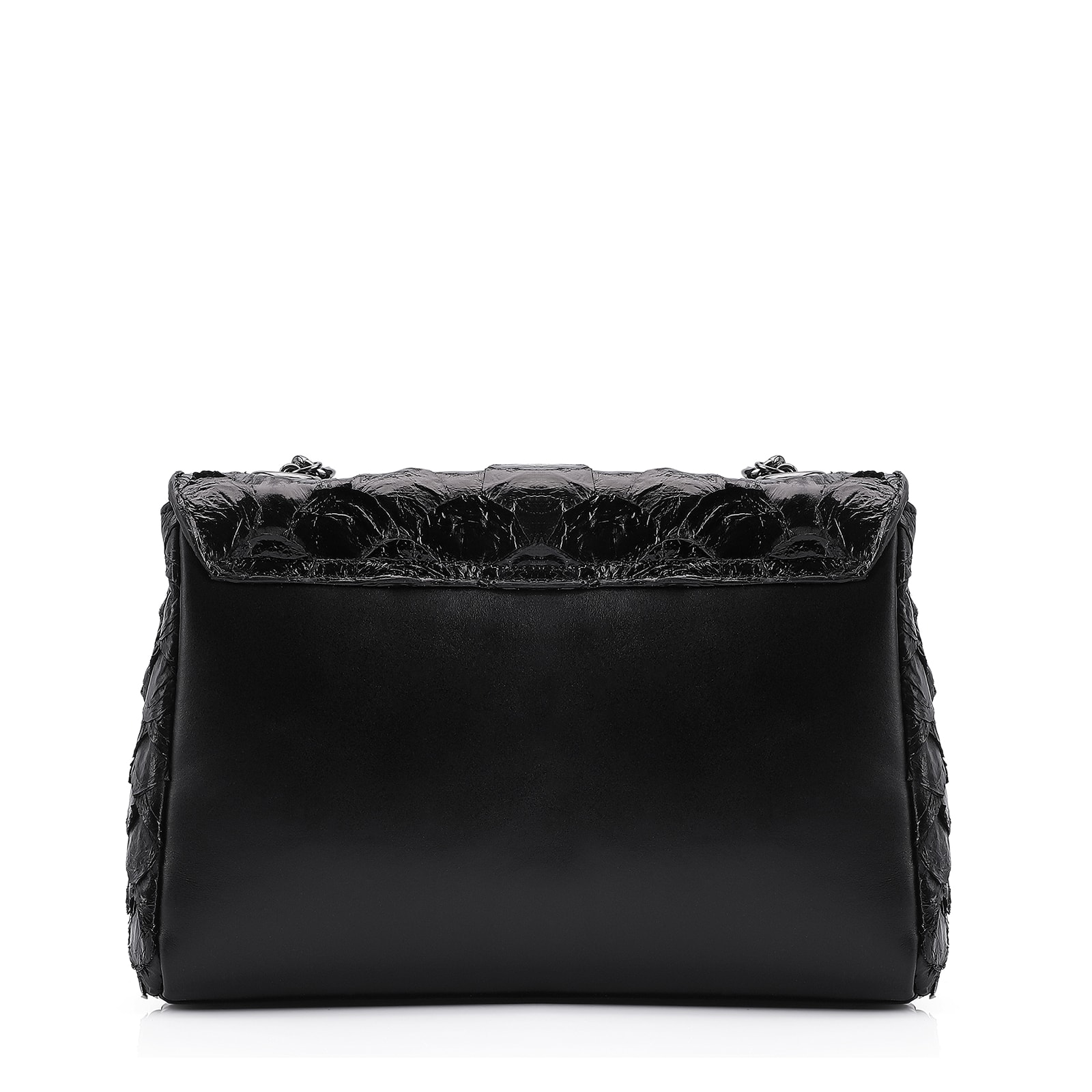 Bolsa De Ombro Pirarucu Couro Preto