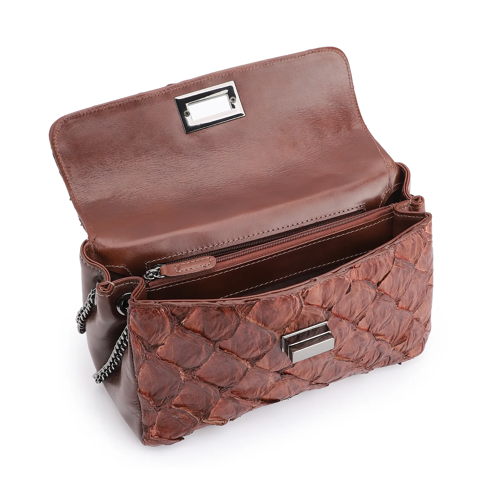 Bolsa De Ombro Pirarucu Marrom Escuro