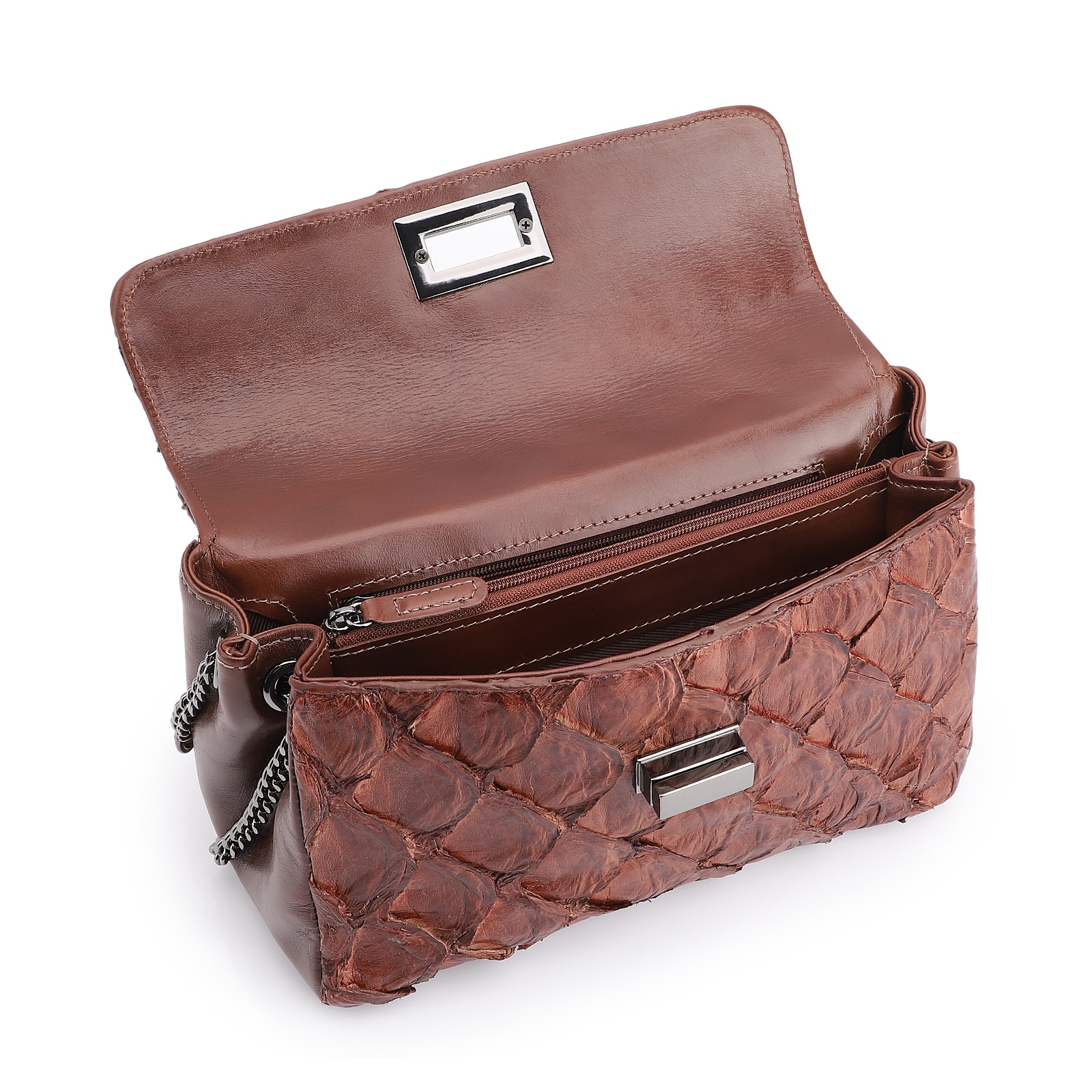 Bolsa De Ombro Pirarucu Marrom Escuro