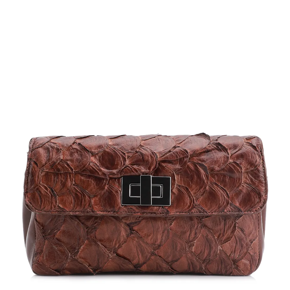 Bolsa De Ombro Pirarucu Marrom Escuro