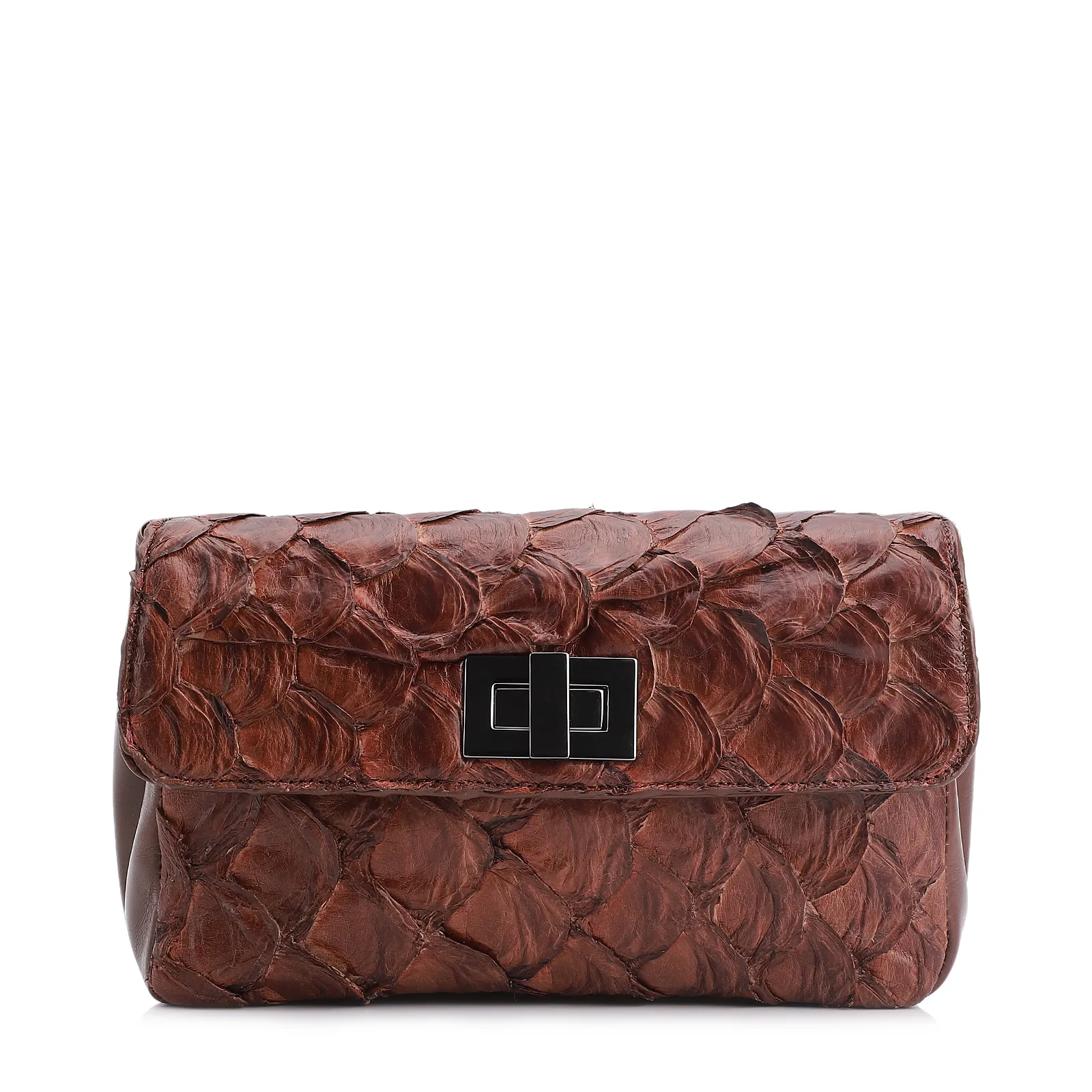 Bolsa De Ombro Pirarucu Marrom Escuro