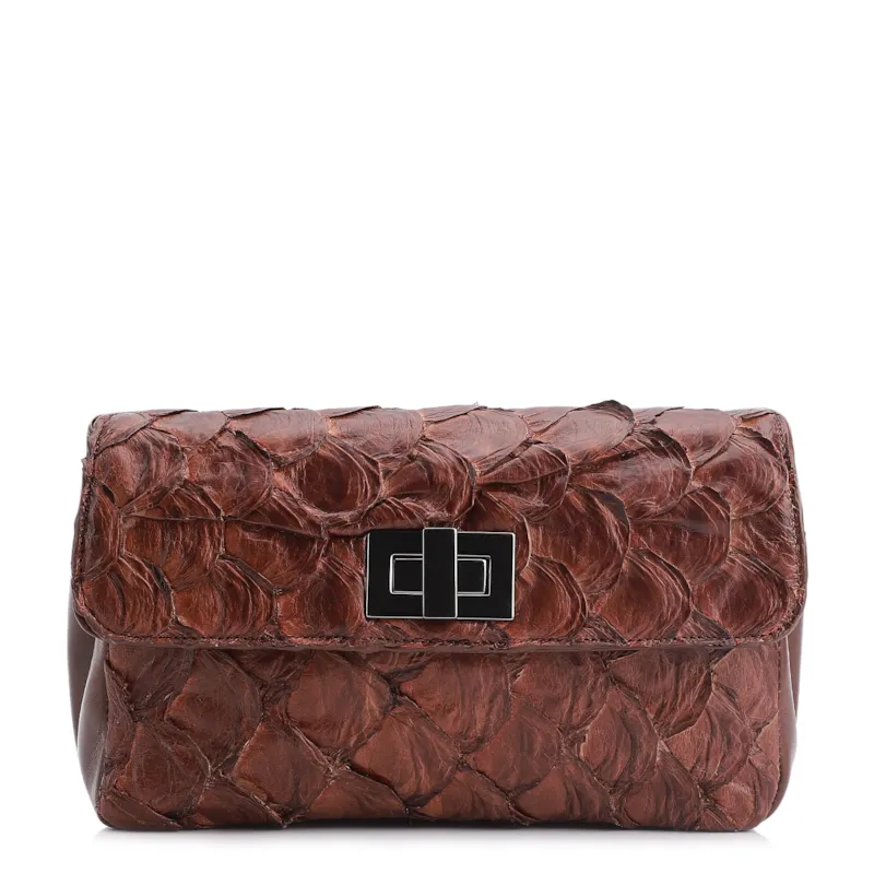 Bolsa De Ombro Pirarucu Marrom Escuro