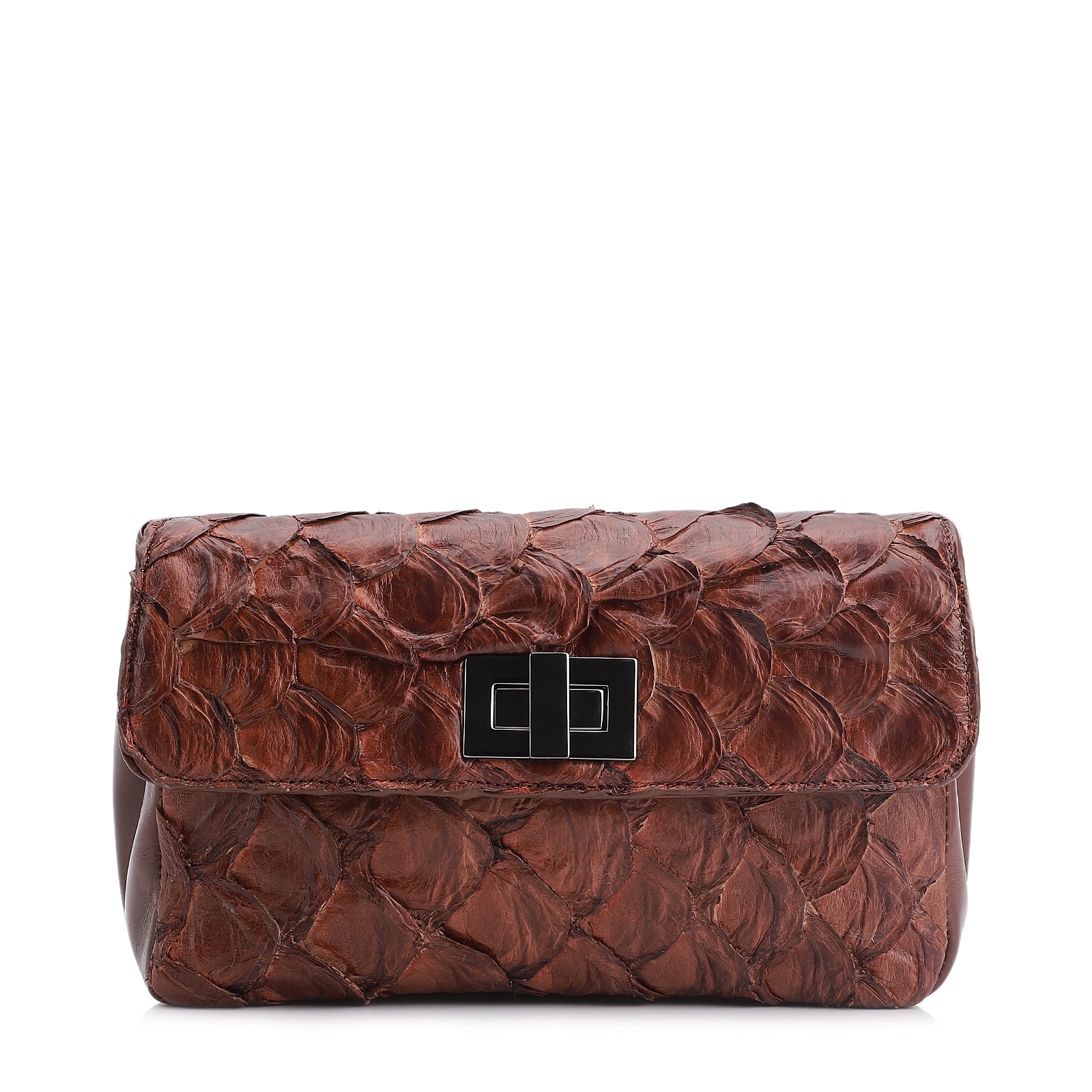 Bolsa De Ombro Pirarucu Marrom Escuro