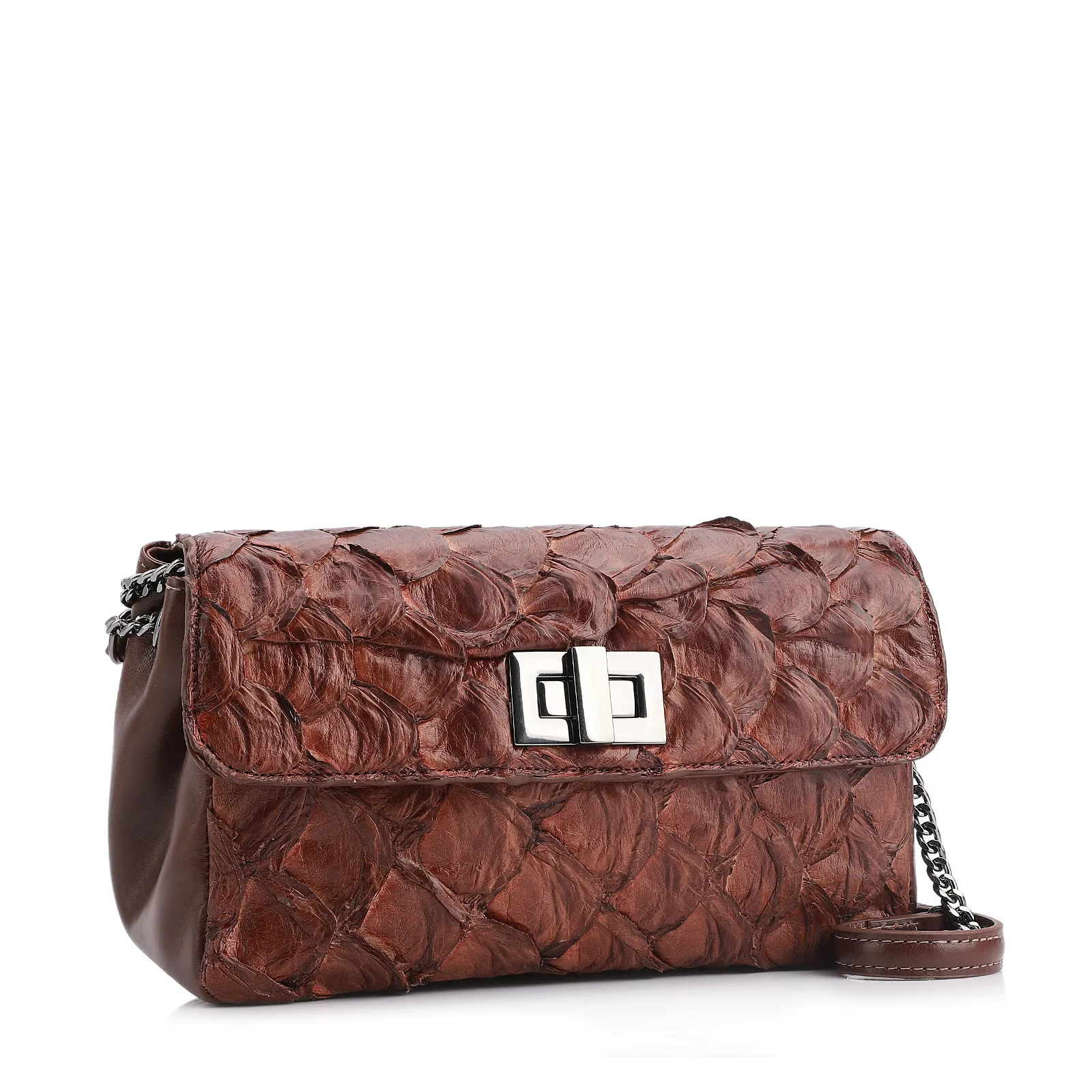 Bolsa De Ombro Pirarucu Marrom Escuro