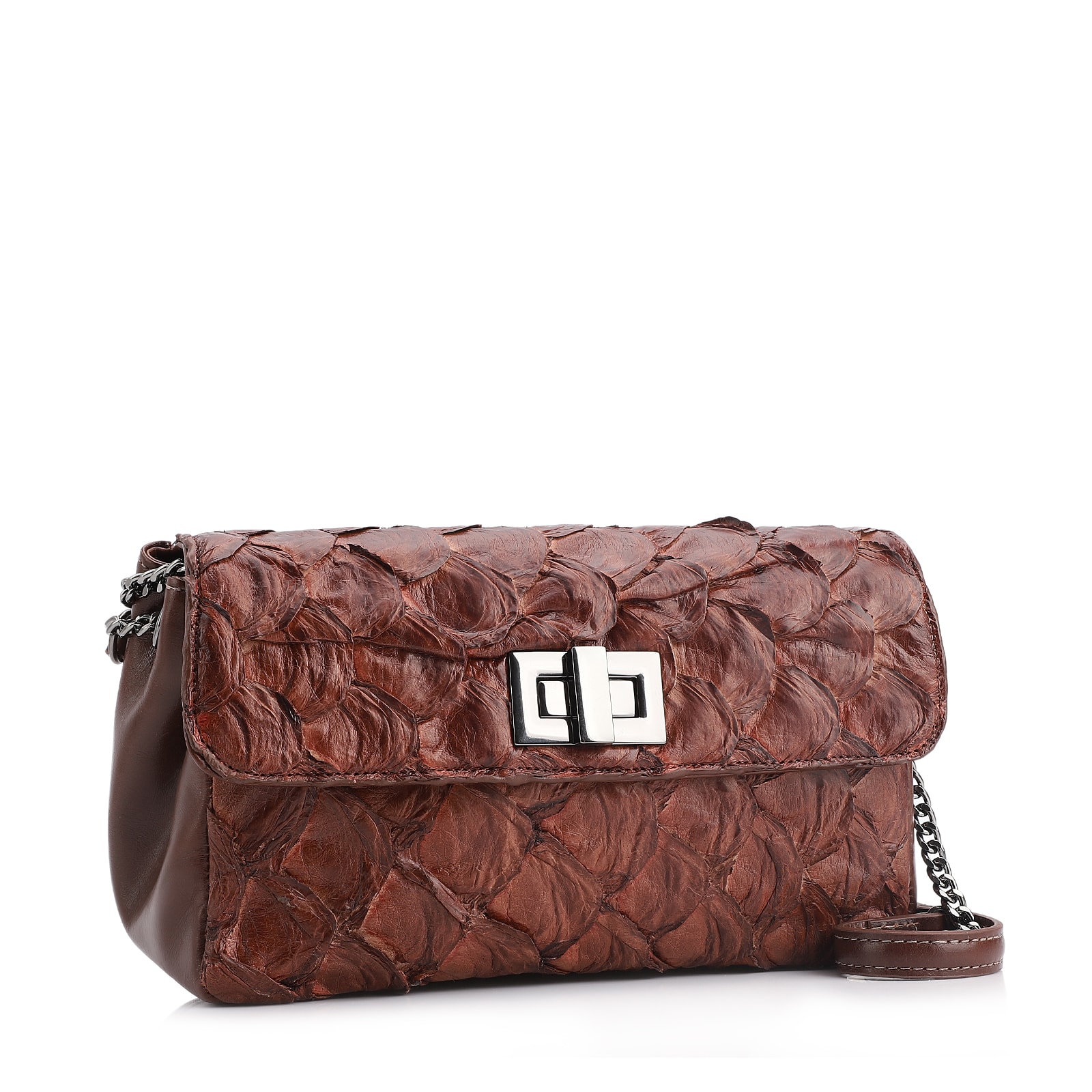 Bolsa De Ombro Pirarucu Marrom Escuro