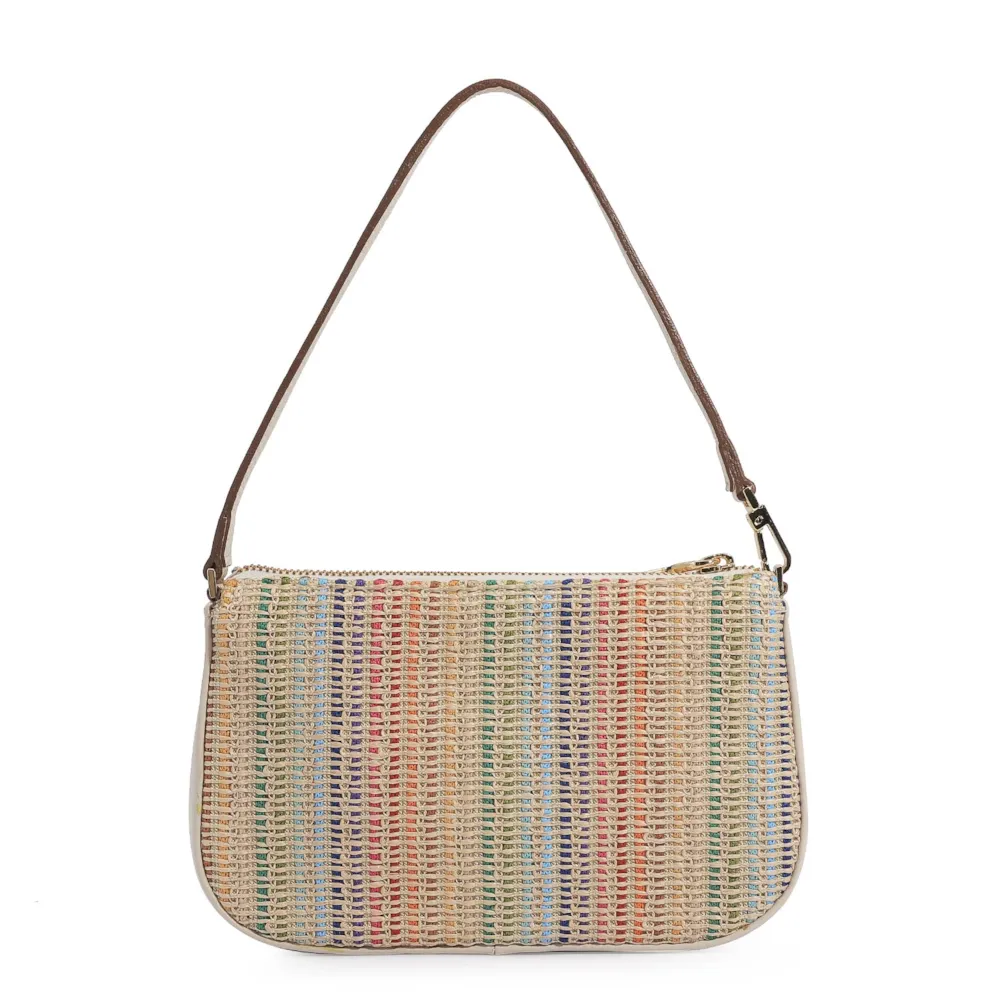 Bolsa De Ombro Ráfia Colorida/Couro Off White - imagem 4