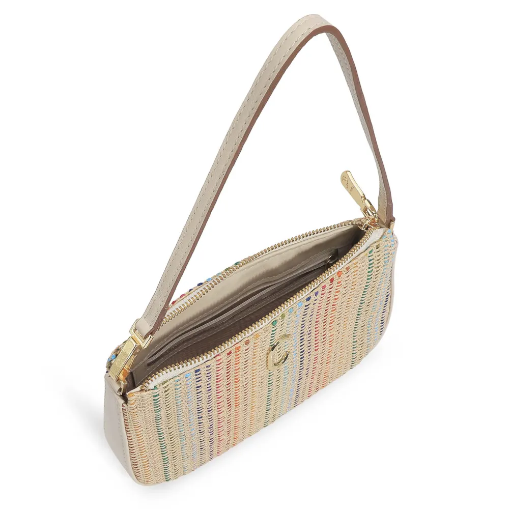Bolsa De Ombro Ráfia Colorida/Couro Off White - imagem 5