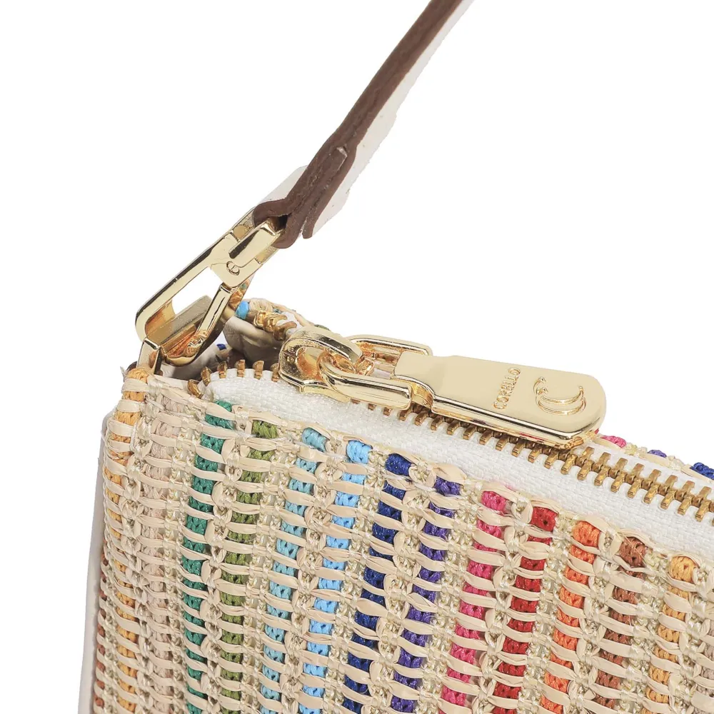 Bolsa De Ombro Ráfia Colorida/Couro Off White - imagem 6