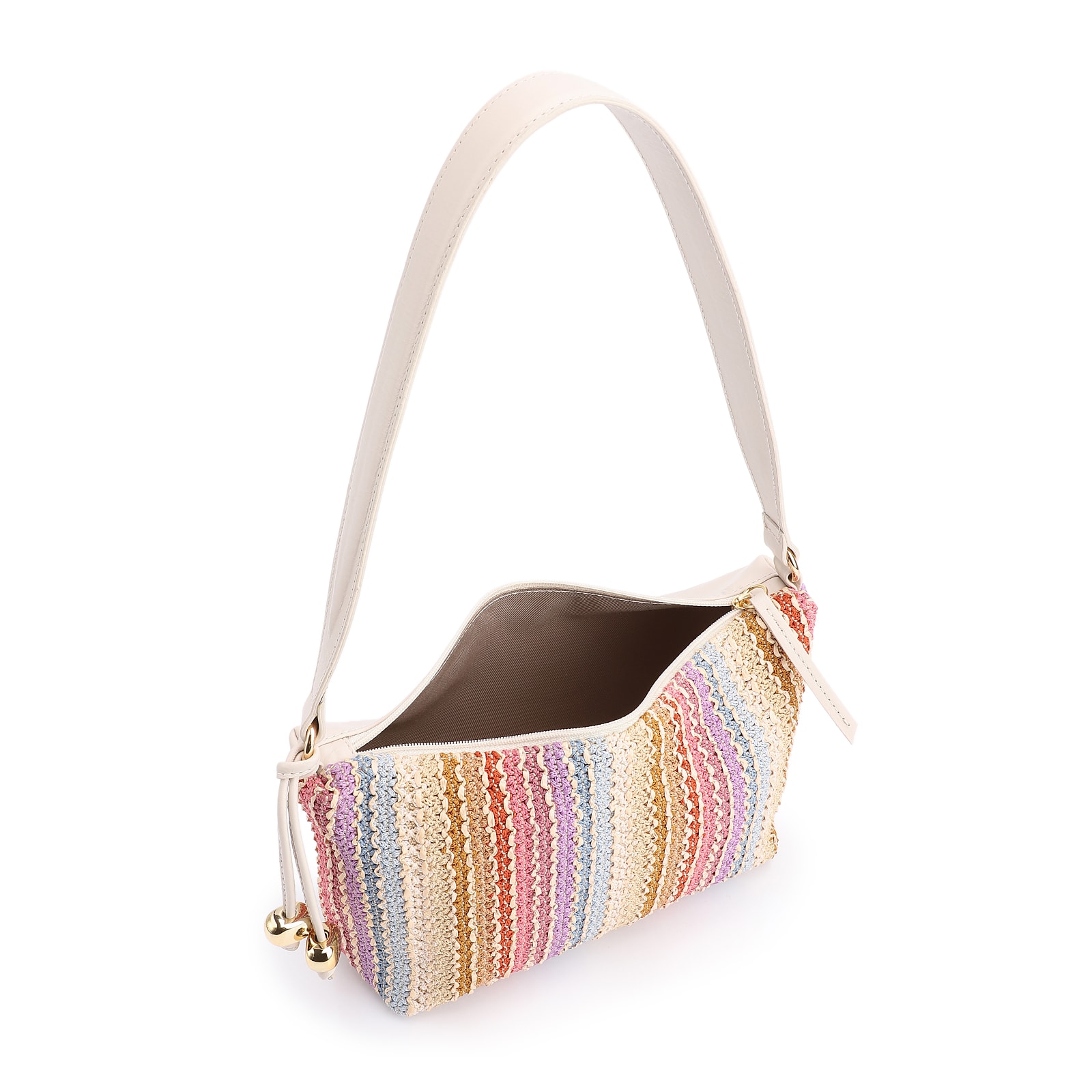 Bolsa De Ombro Ráfia Colors/Couro Off White