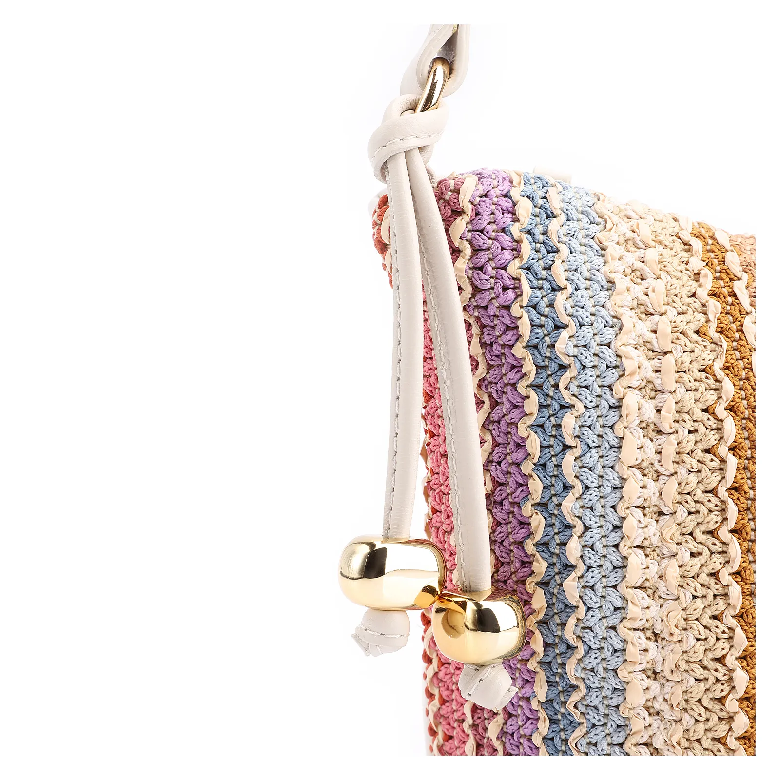 Bolsa De Ombro Ráfia Colors/Couro Off White