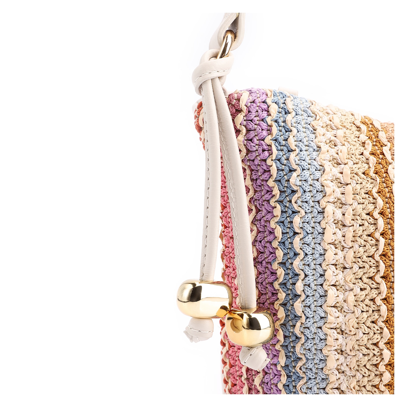 Bolsa De Ombro Ráfia Colors/Couro Off White