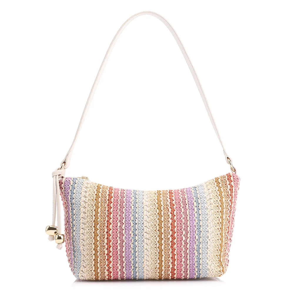 Bolsa De Ombro Ráfia Colors/Couro Off White