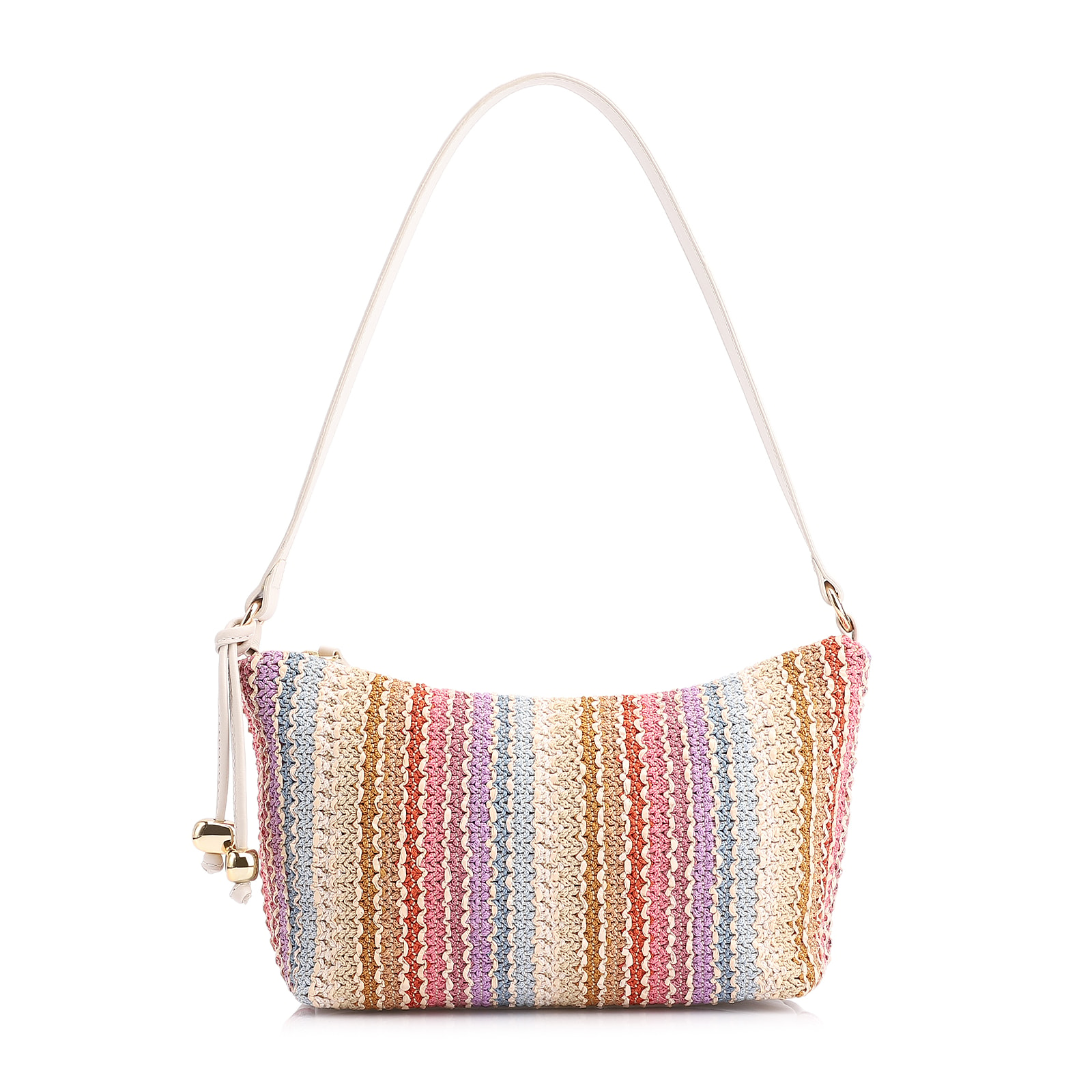 Bolsa De Ombro Ráfia Colors/Couro Off White