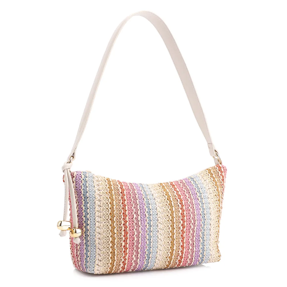 Bolsa De Ombro Ráfia Colors/Couro Off White - imagem 2