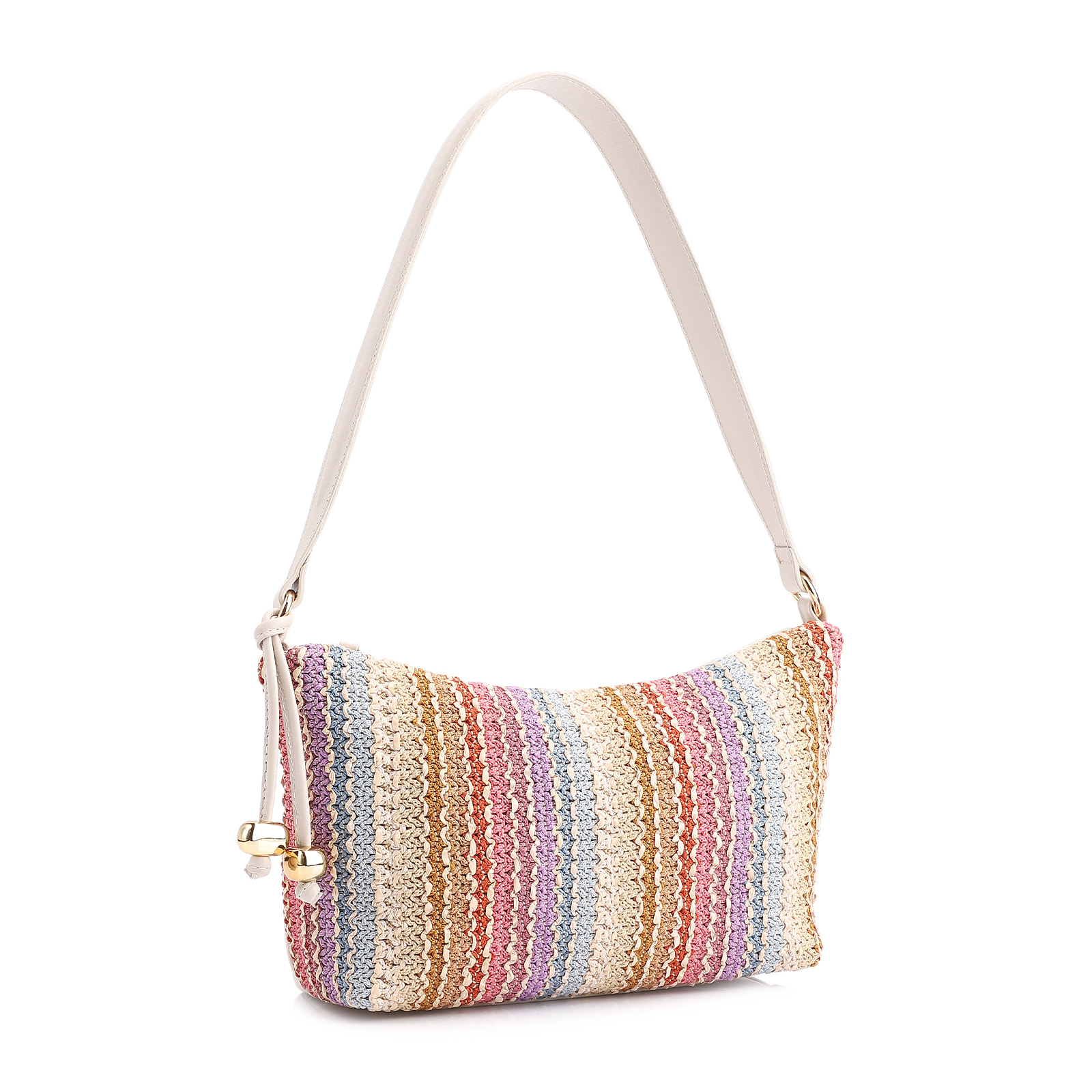 Bolsa De Ombro Ráfia Colors/Couro Off White