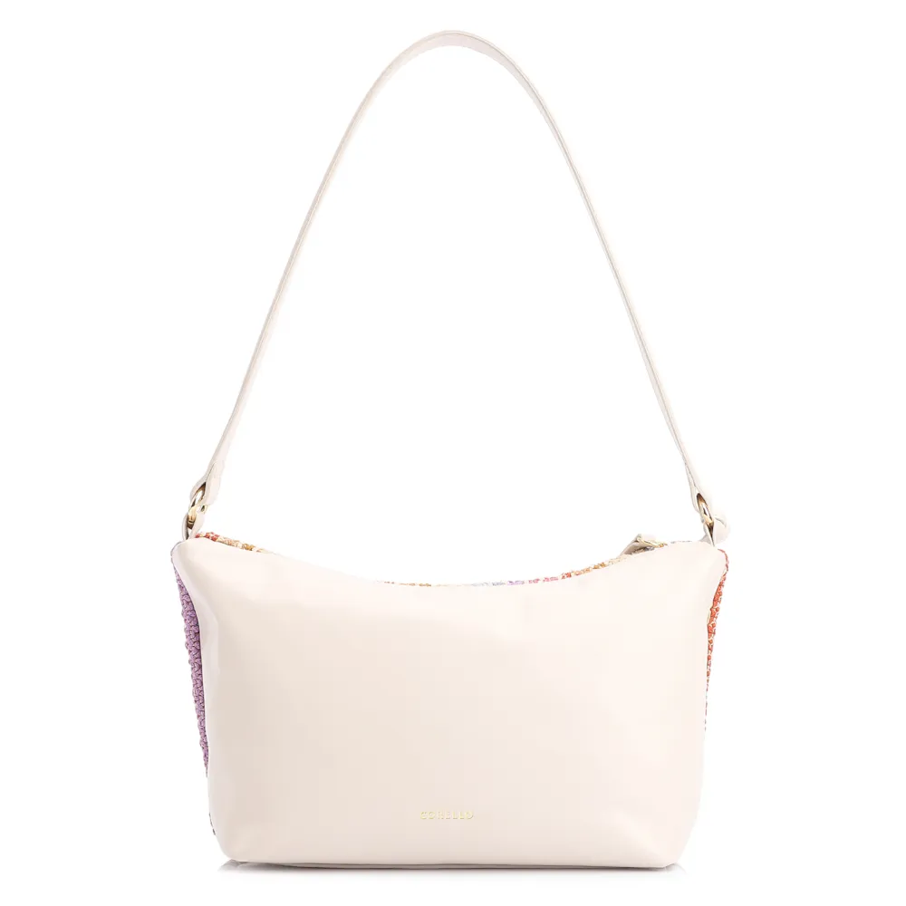 Bolsa De Ombro Ráfia Colors/Couro Off White - imagem 3