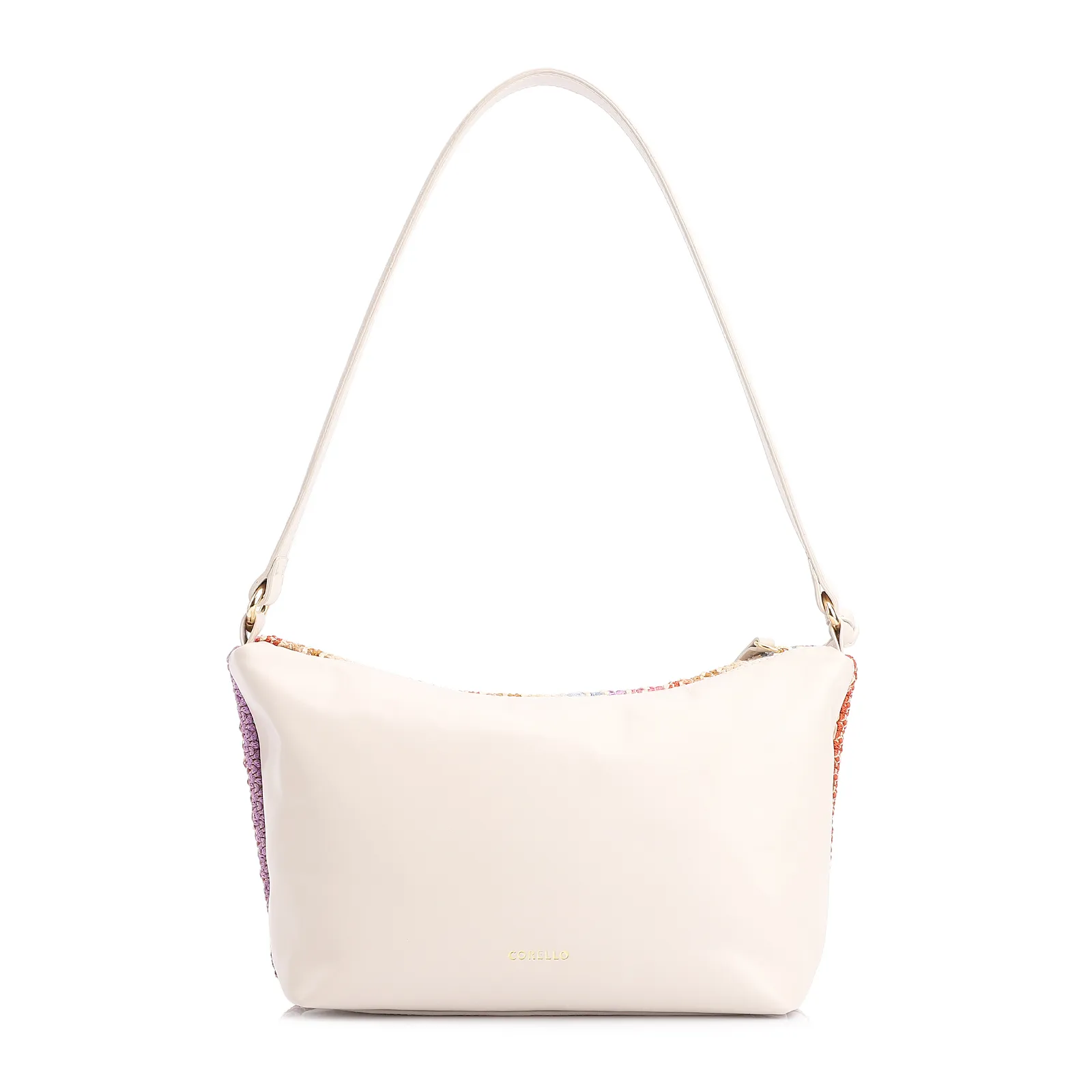 Bolsa De Ombro Ráfia Colors/Couro Off White