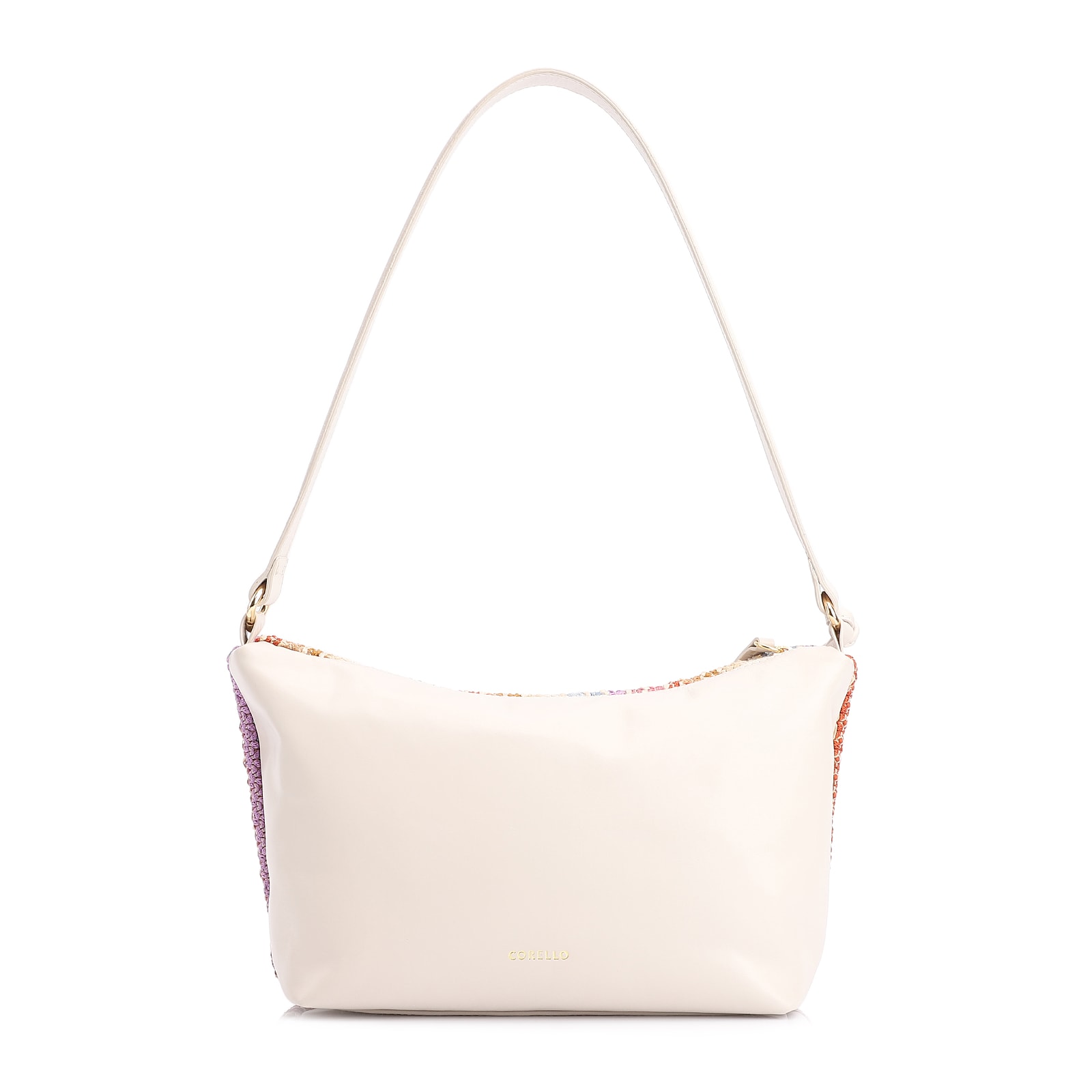 Bolsa De Ombro Ráfia Colors/Couro Off White