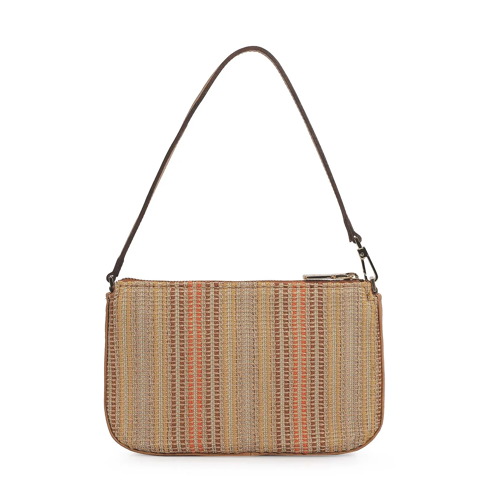 Bolsa De Ombro Ráfia/Couro Caramelo