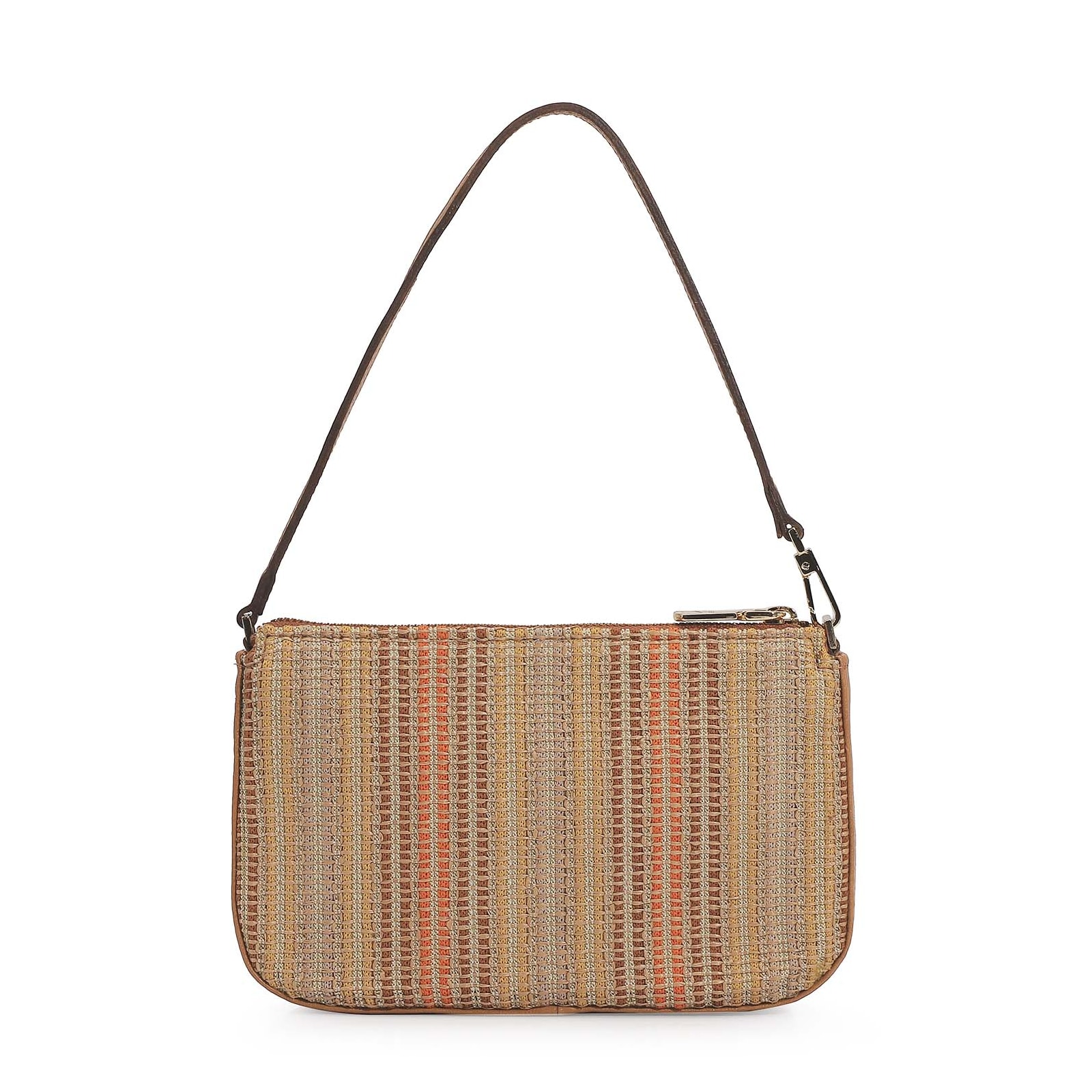 Bolsa De Ombro Ráfia/Couro Caramelo