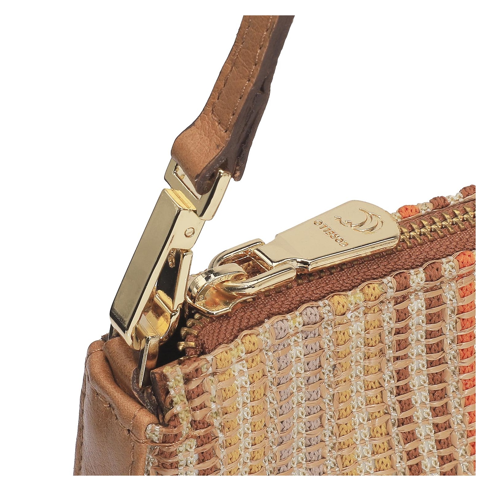 Bolsa De Ombro Ráfia/Couro Caramelo