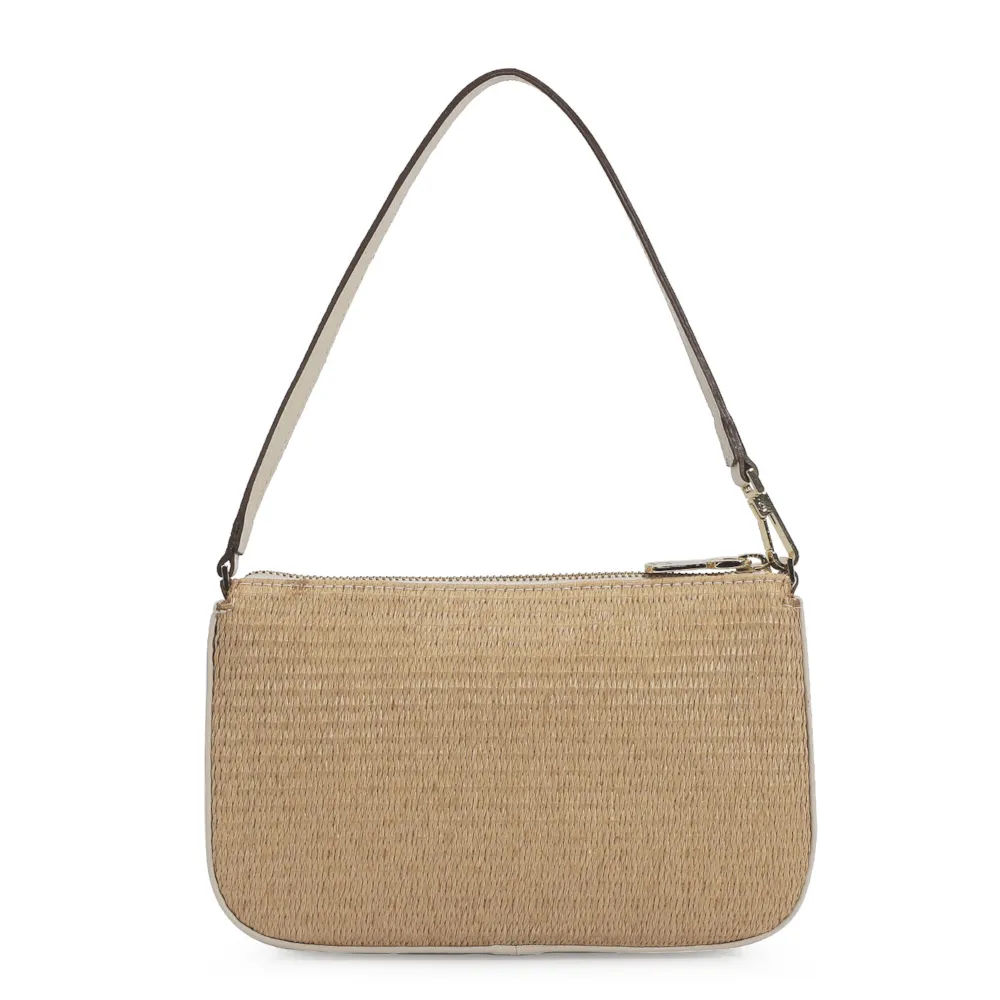 Bolsa De Ombro Ráfia/Couro Off White - imagem 3