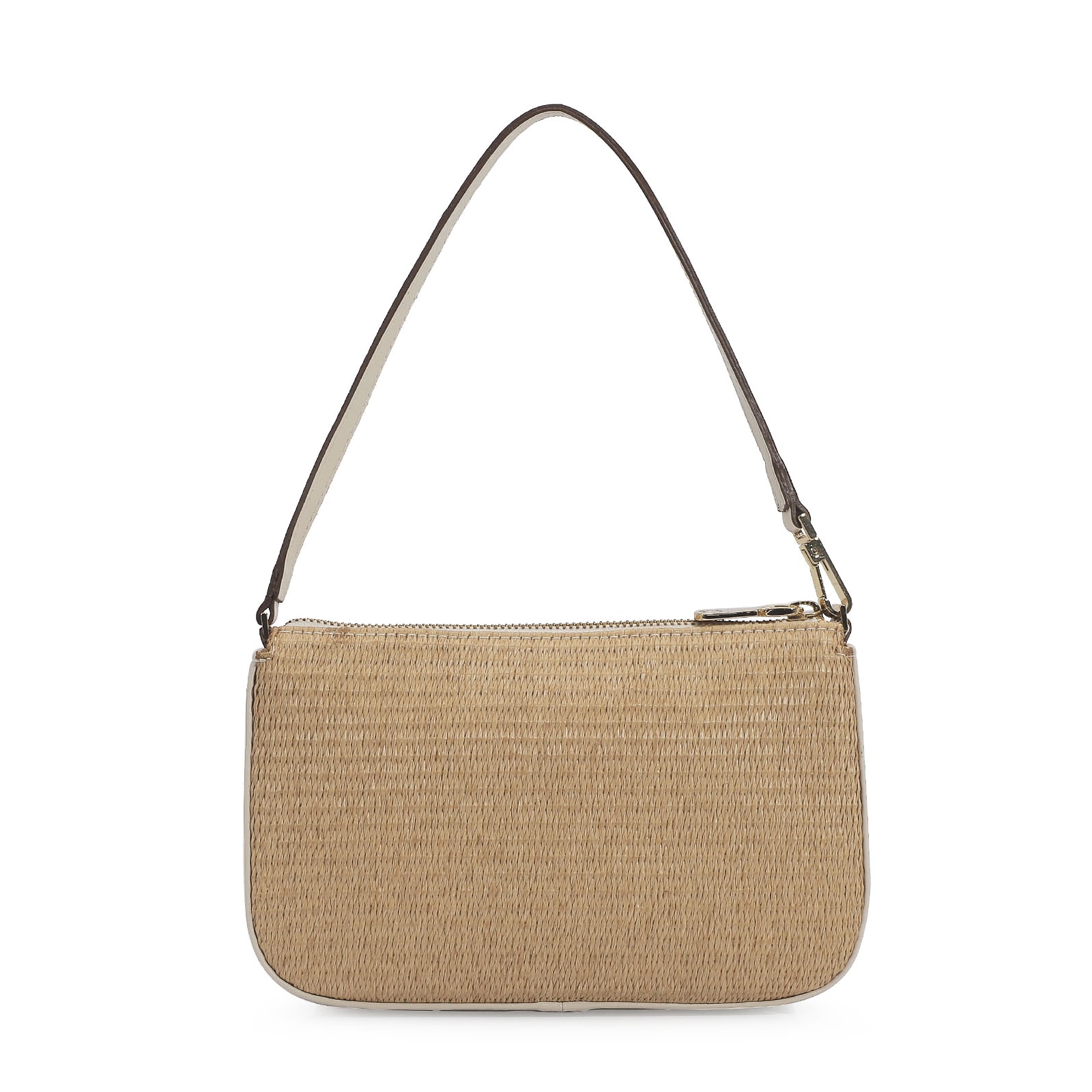 Bolsa De Ombro Ráfia/Couro Off White