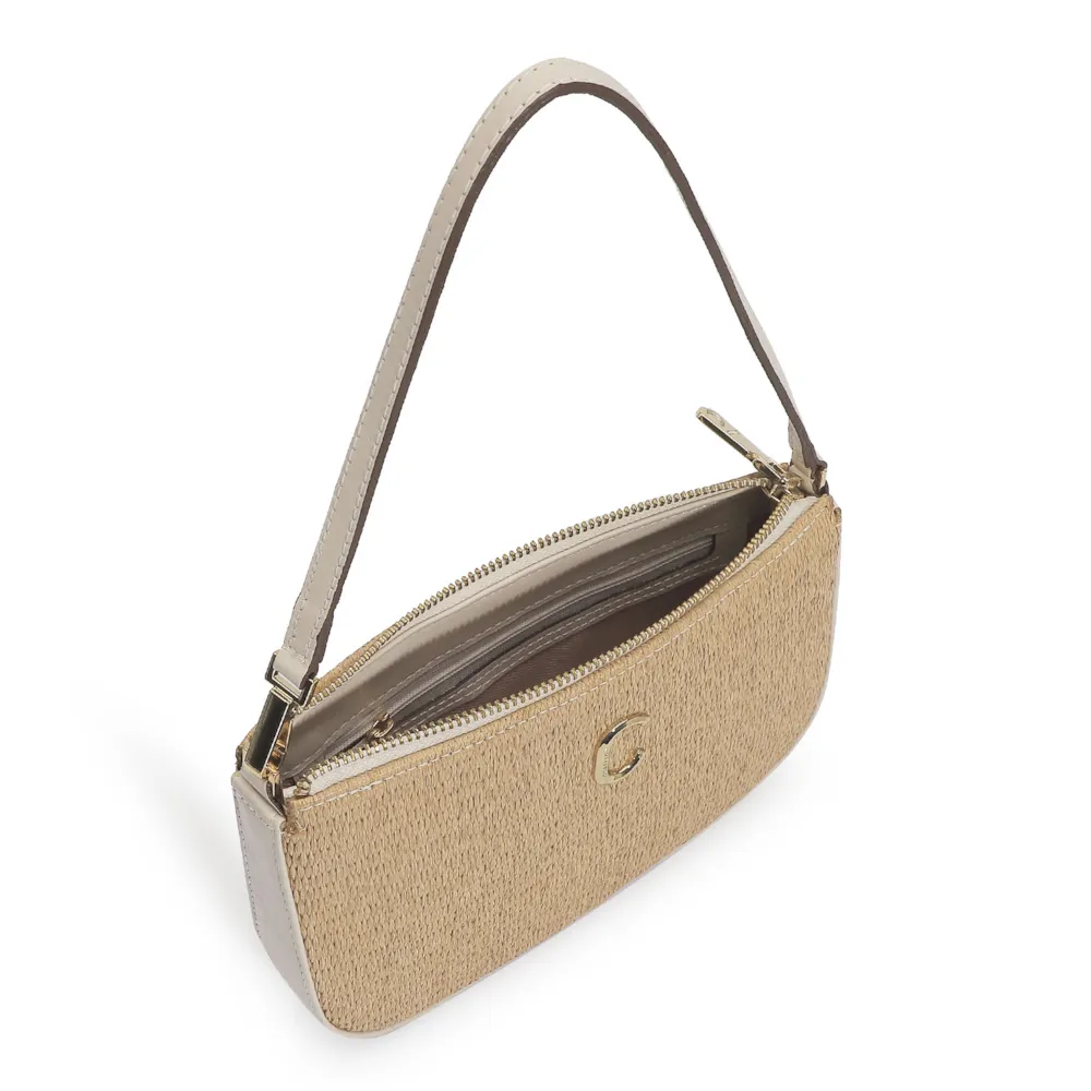 Bolsa De Ombro Ráfia/Couro Off White - imagem 4