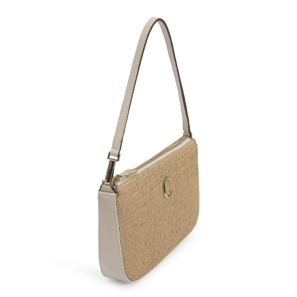 Bolsa De Ombro Ráfia/Couro Off White - imagem 5