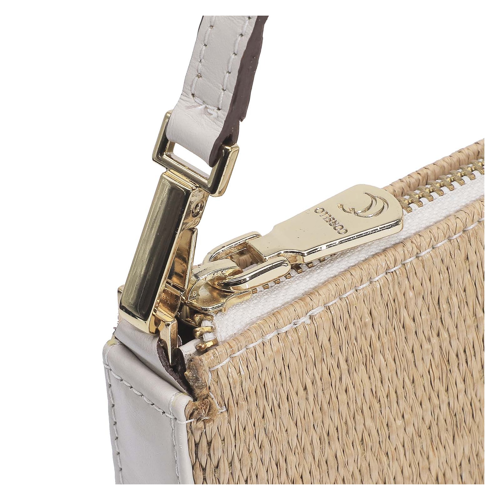 Bolsa De Ombro Ráfia/Couro Off White