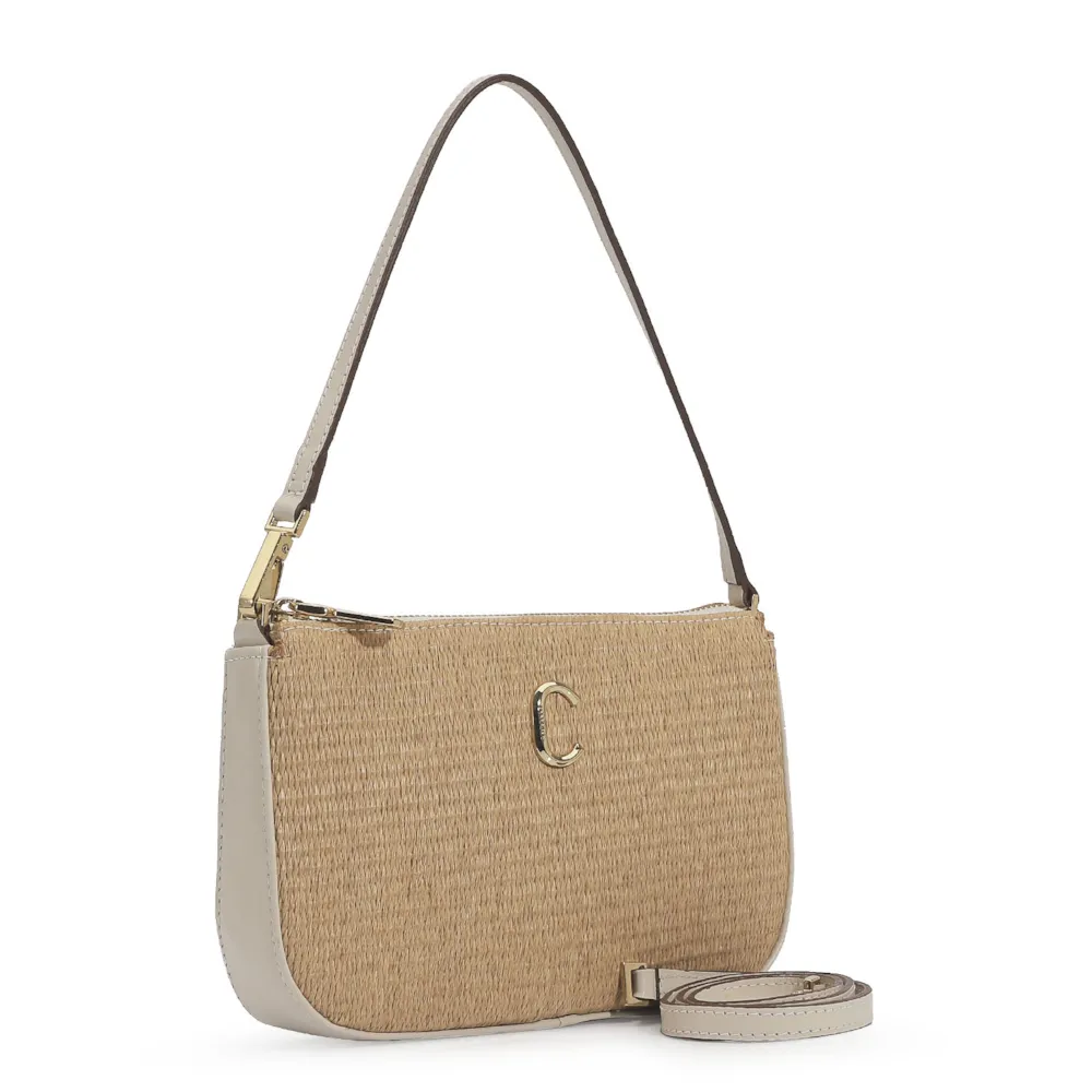 Bolsa De Ombro Ráfia/Couro Off White - imagem 2
