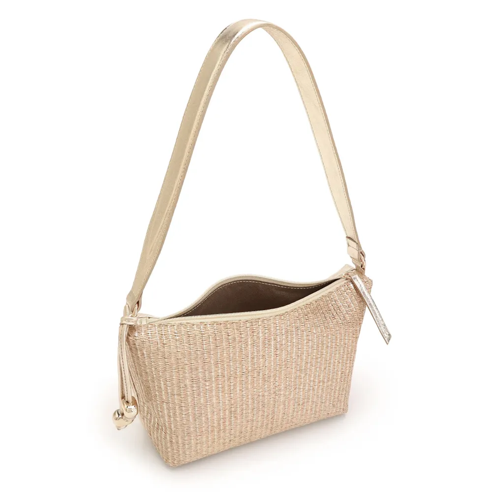 Bolsa De Ombro Ráfia Dourado/Couro Dourado - imagem 4