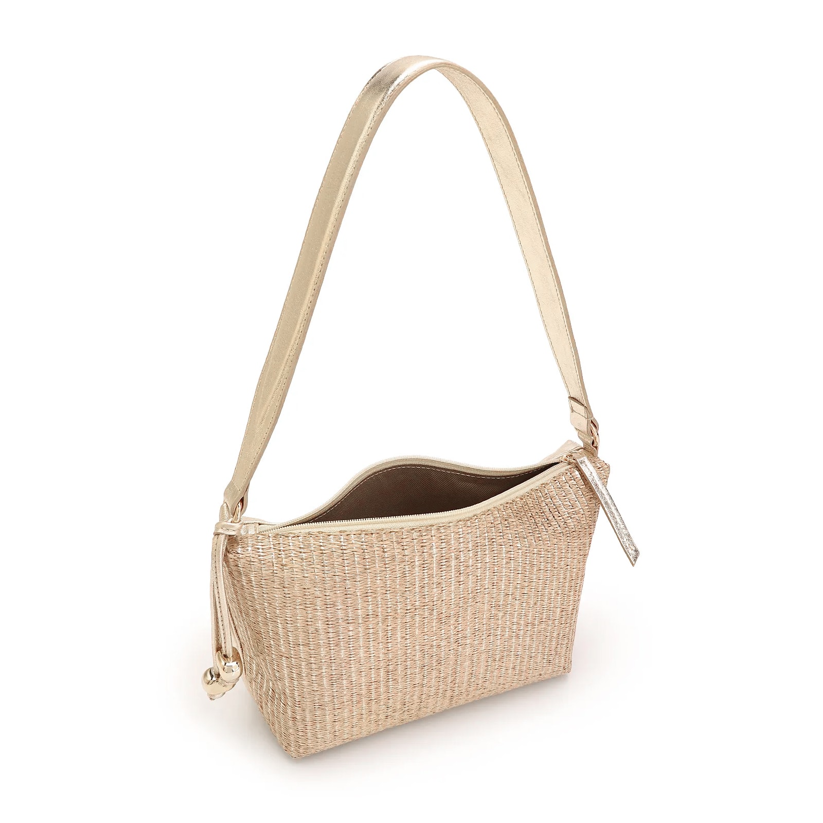 Bolsa De Ombro Ráfia Dourado/Couro Dourado