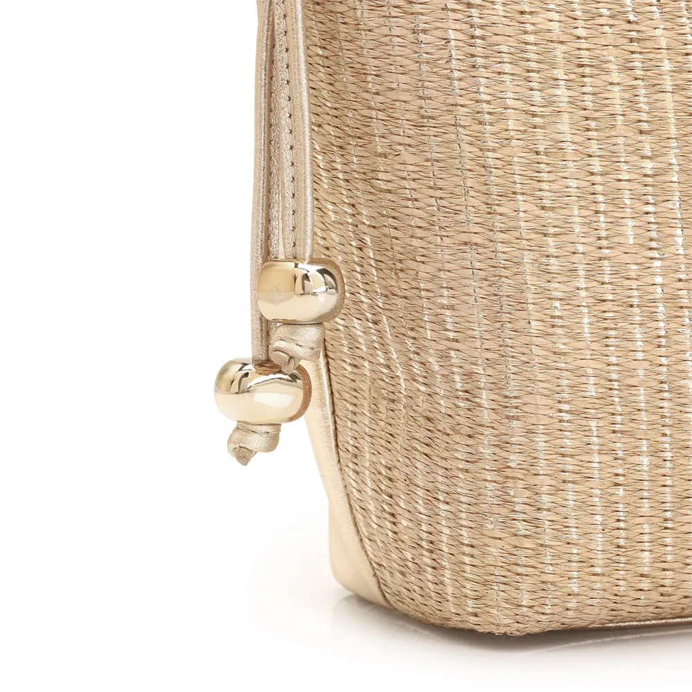 Bolsa De Ombro Ráfia Dourado/Couro Dourado - imagem 5