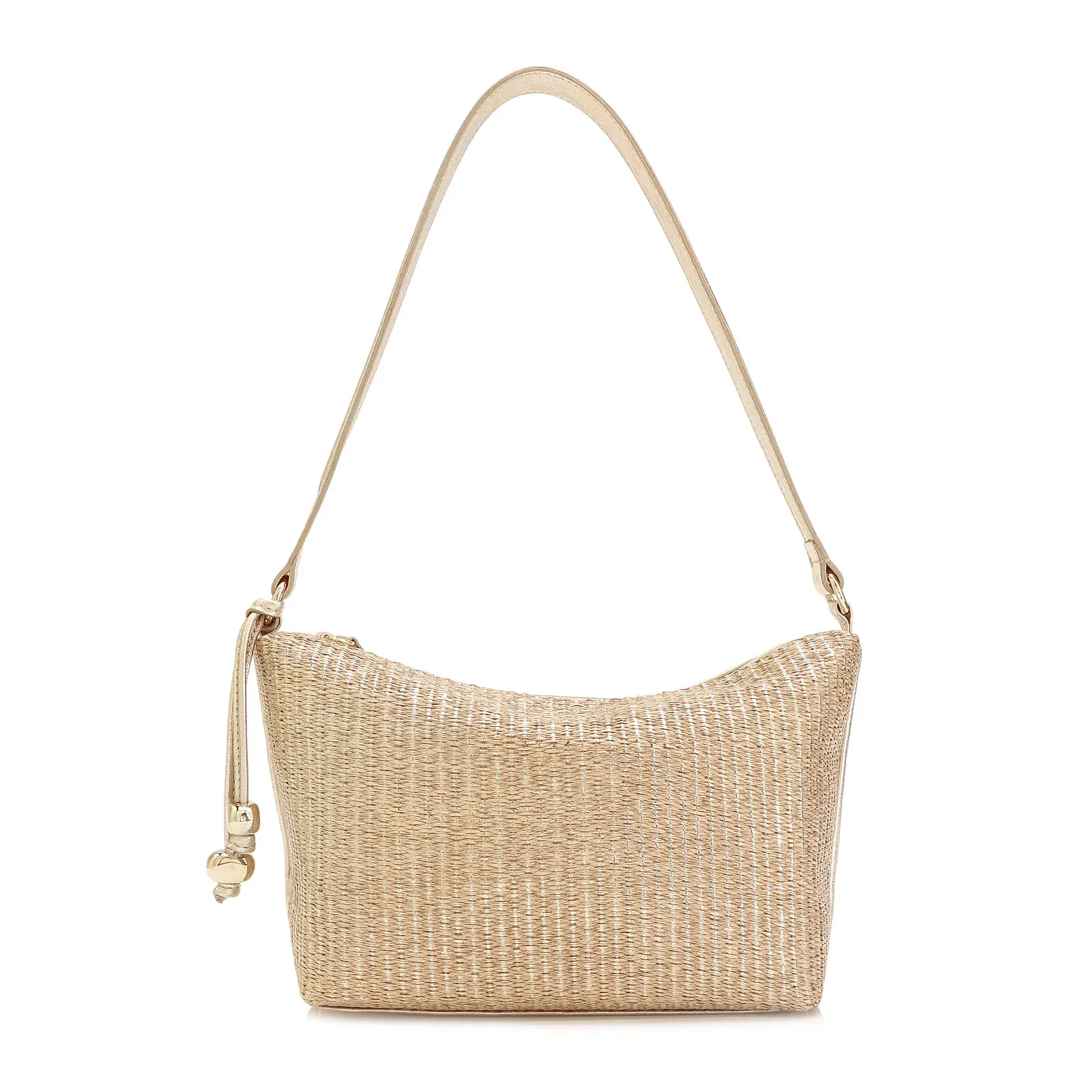 Bolsa De Ombro Ráfia Dourado/Couro Dourado