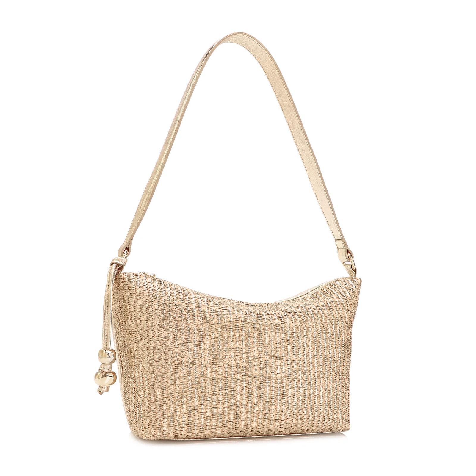 Bolsa De Ombro Ráfia Dourado/Couro Dourado