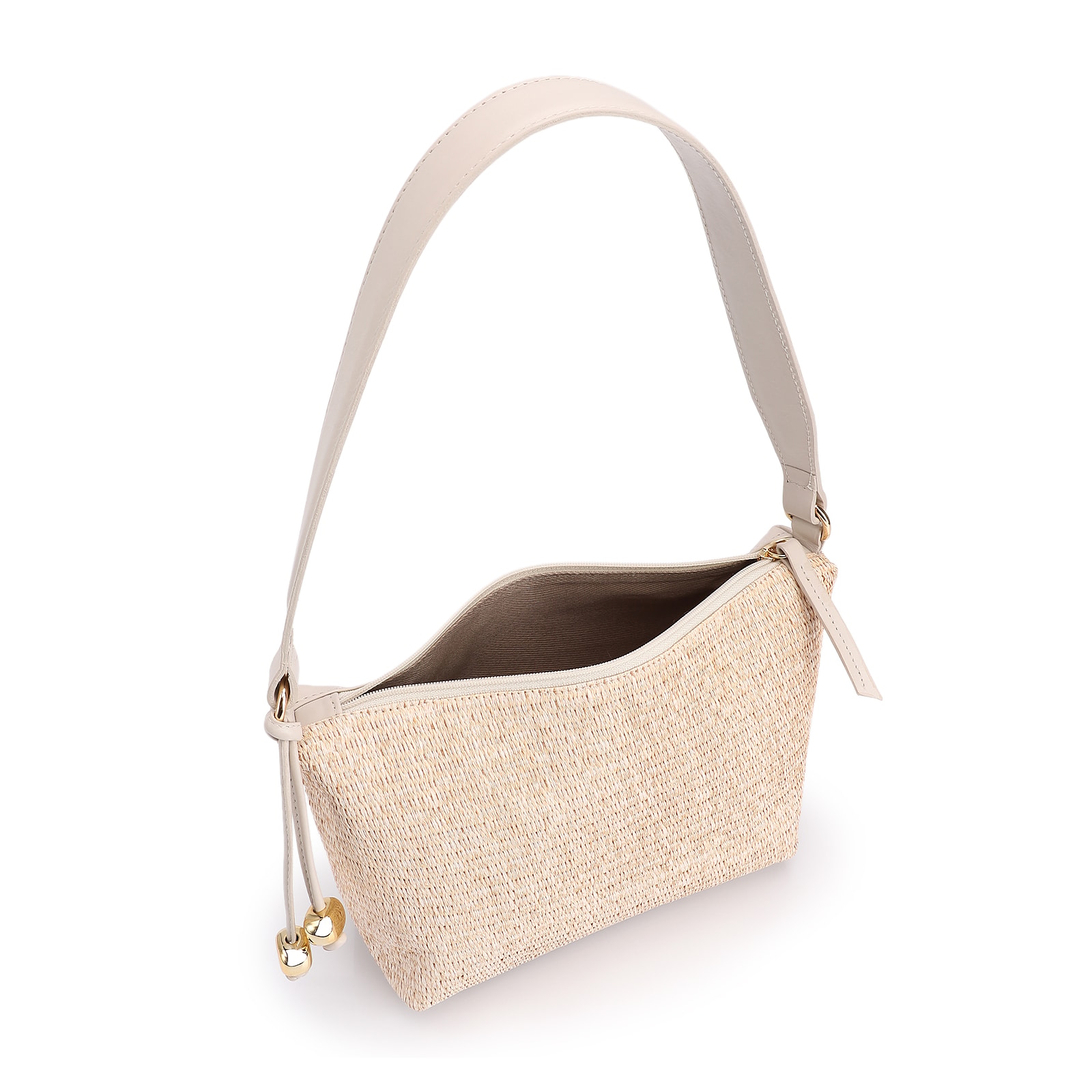 Bolsa De Ombro Ráfia Natural/Couro Off White
