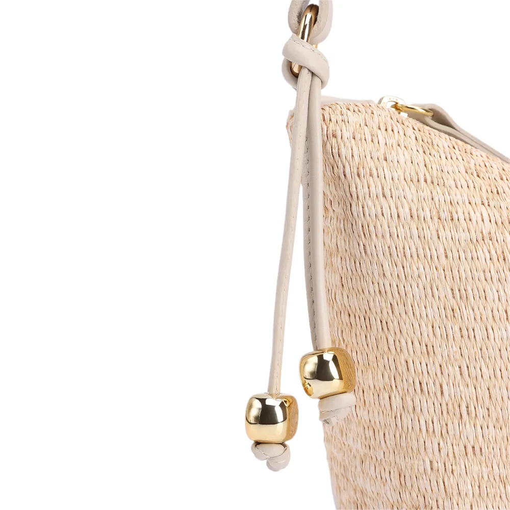 Bolsa De Ombro Ráfia Natural/Couro Off White - imagem 5