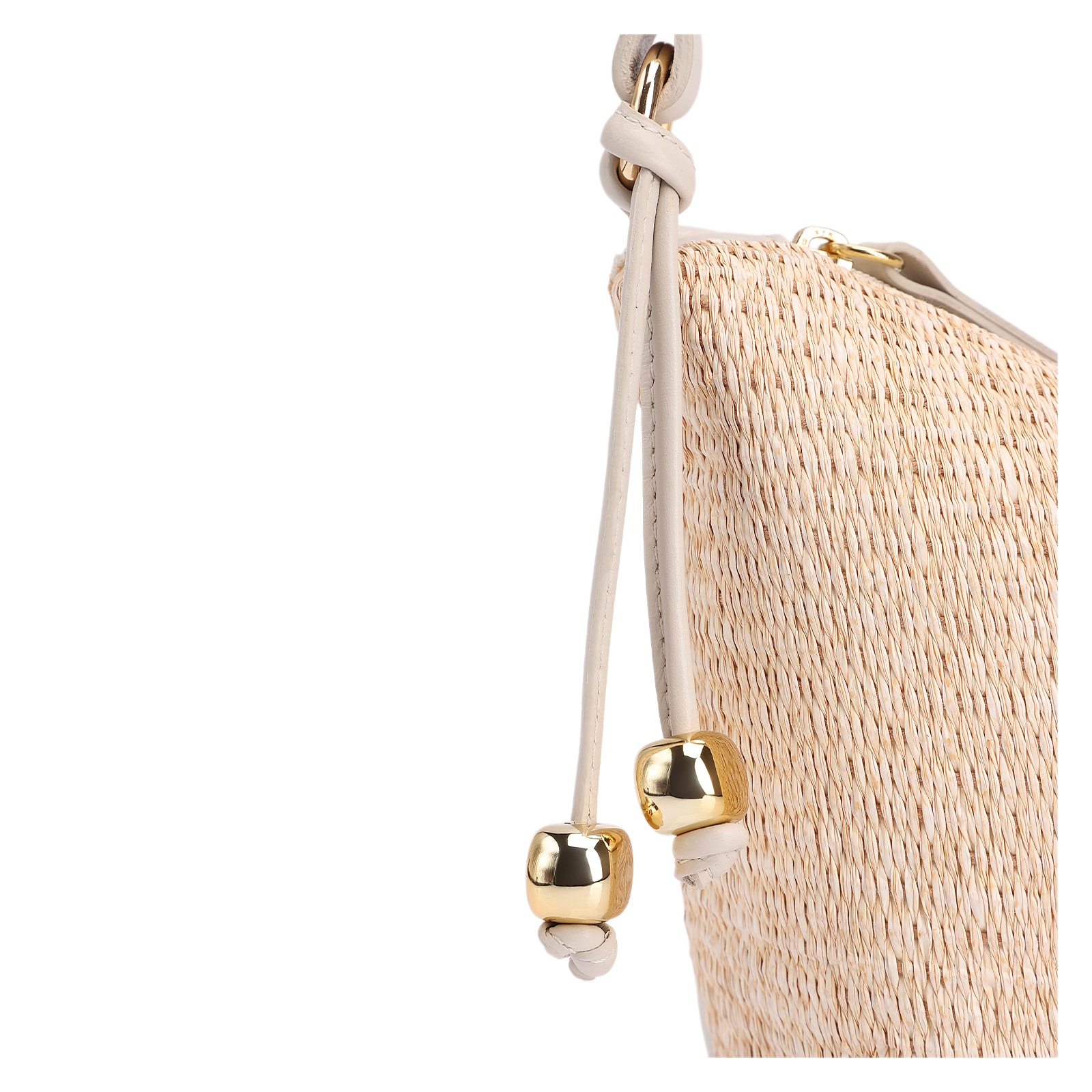 Bolsa De Ombro Ráfia Natural/Couro Off White