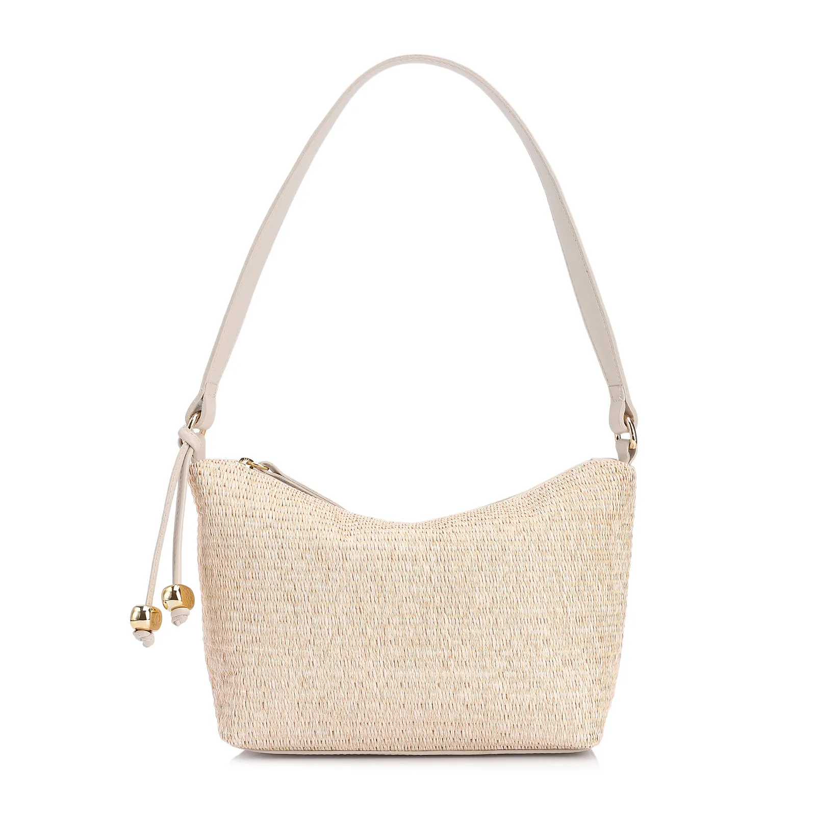 Bolsa De Ombro Ráfia Natural/Couro Off White