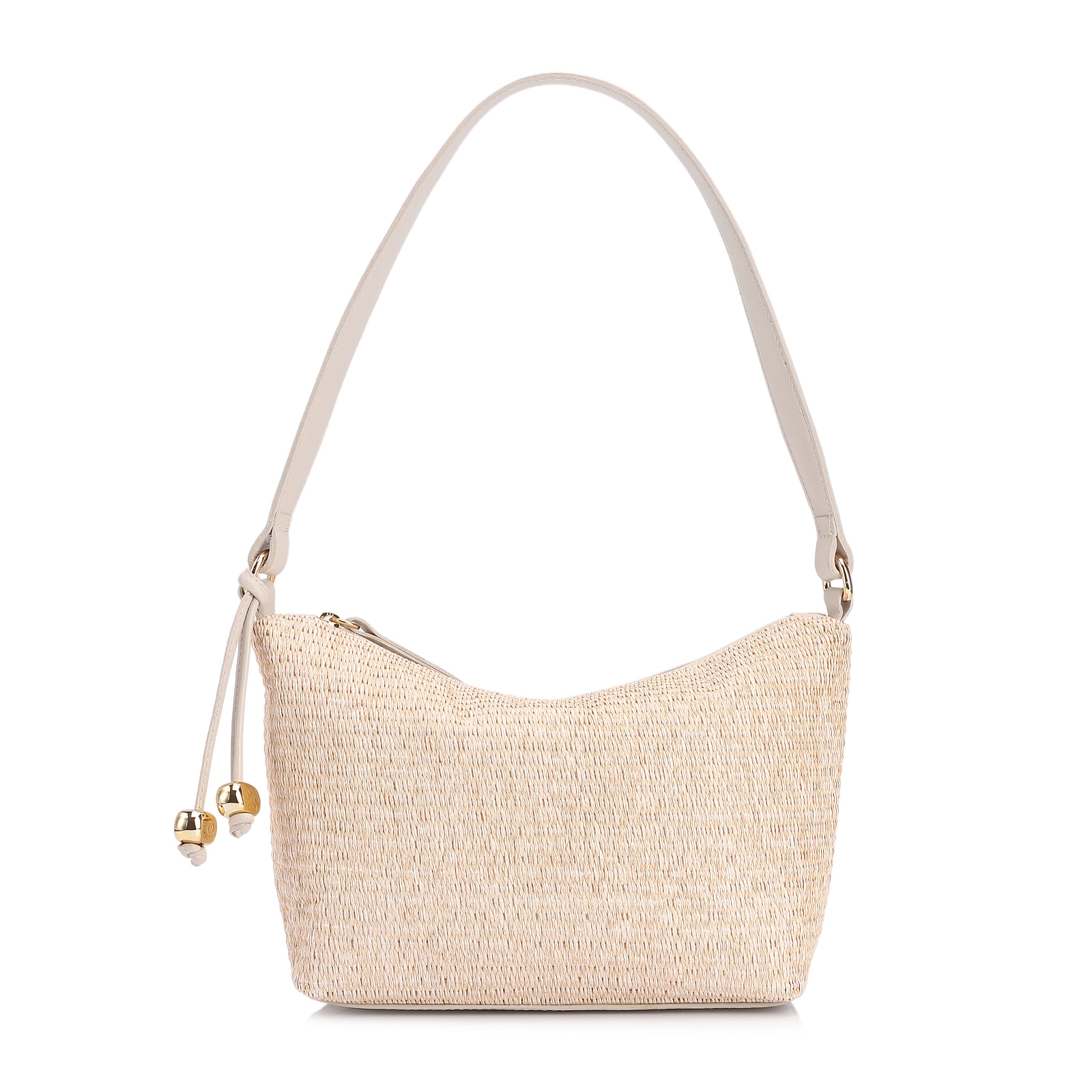 Bolsa De Ombro Ráfia Natural/Couro Off White