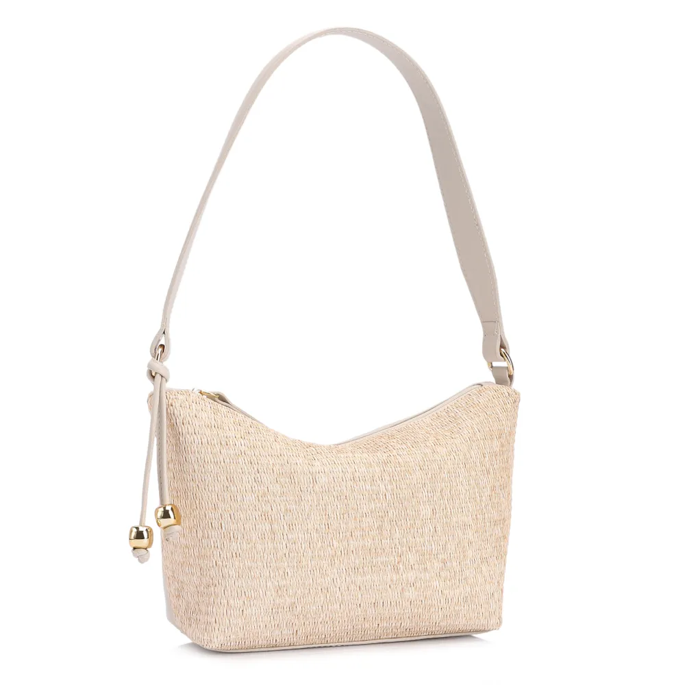 Bolsa De Ombro Ráfia Natural/Couro Off White - imagem 2