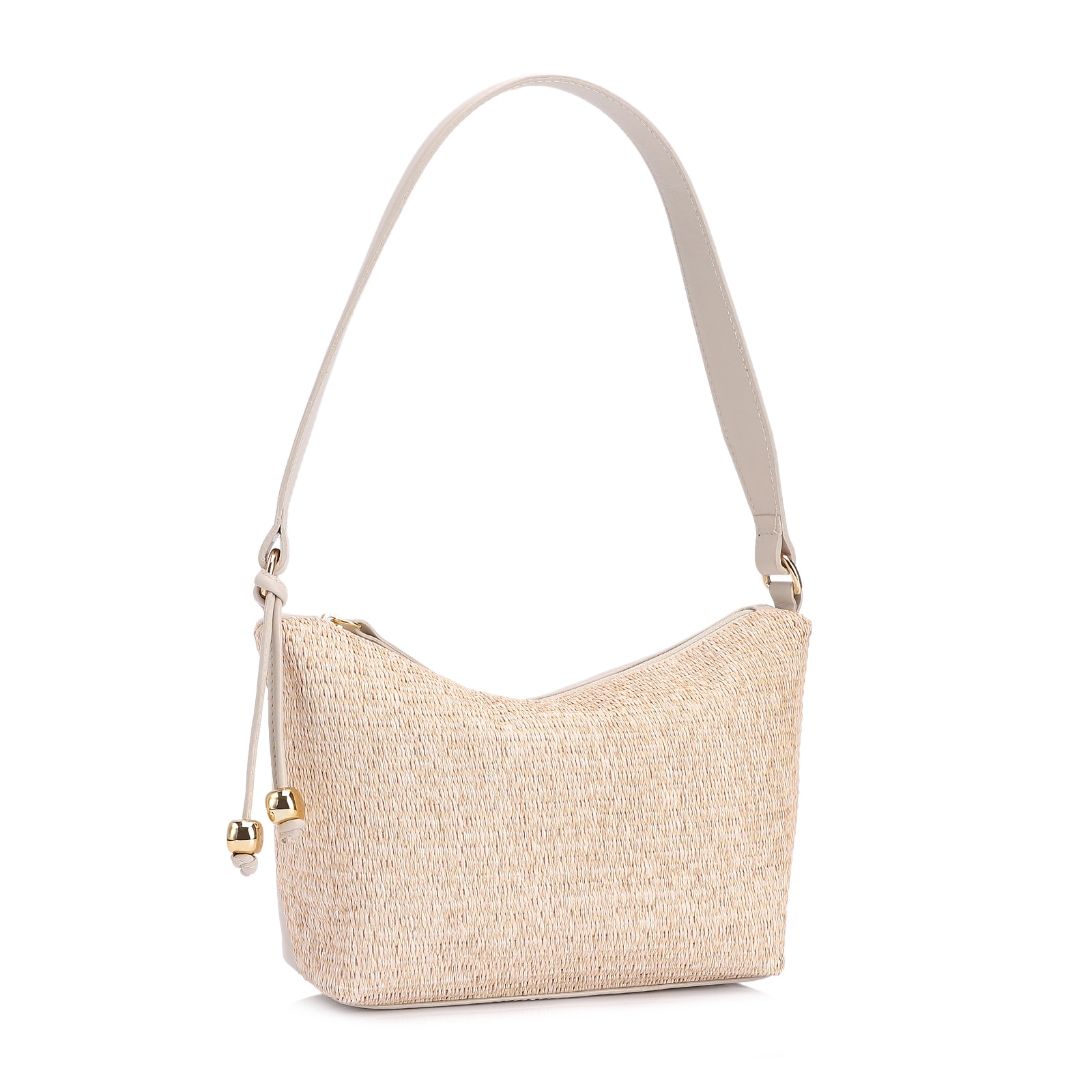 Bolsa De Ombro Ráfia Natural/Couro Off White