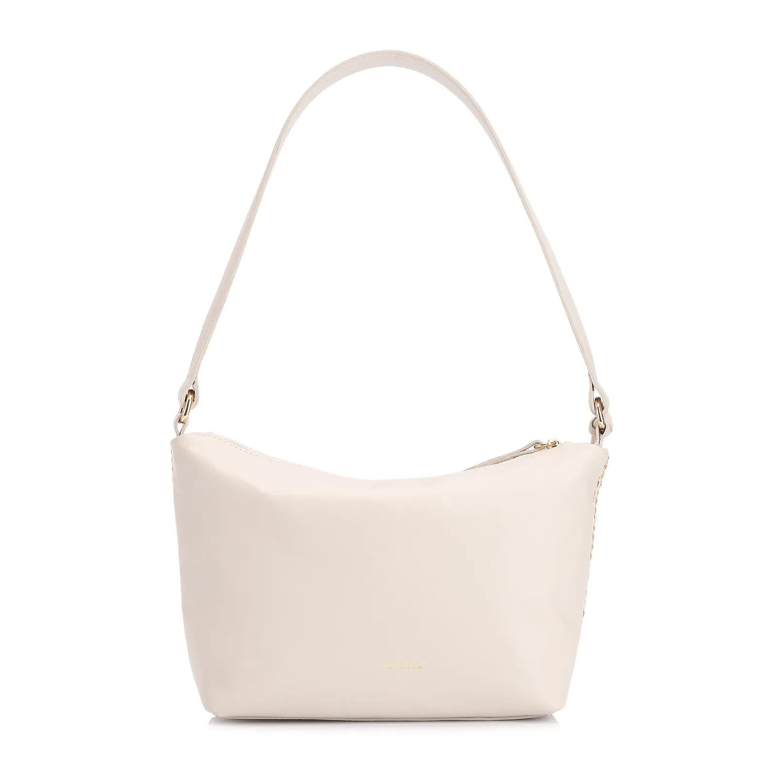 Bolsa De Ombro Ráfia Natural/Couro Off White