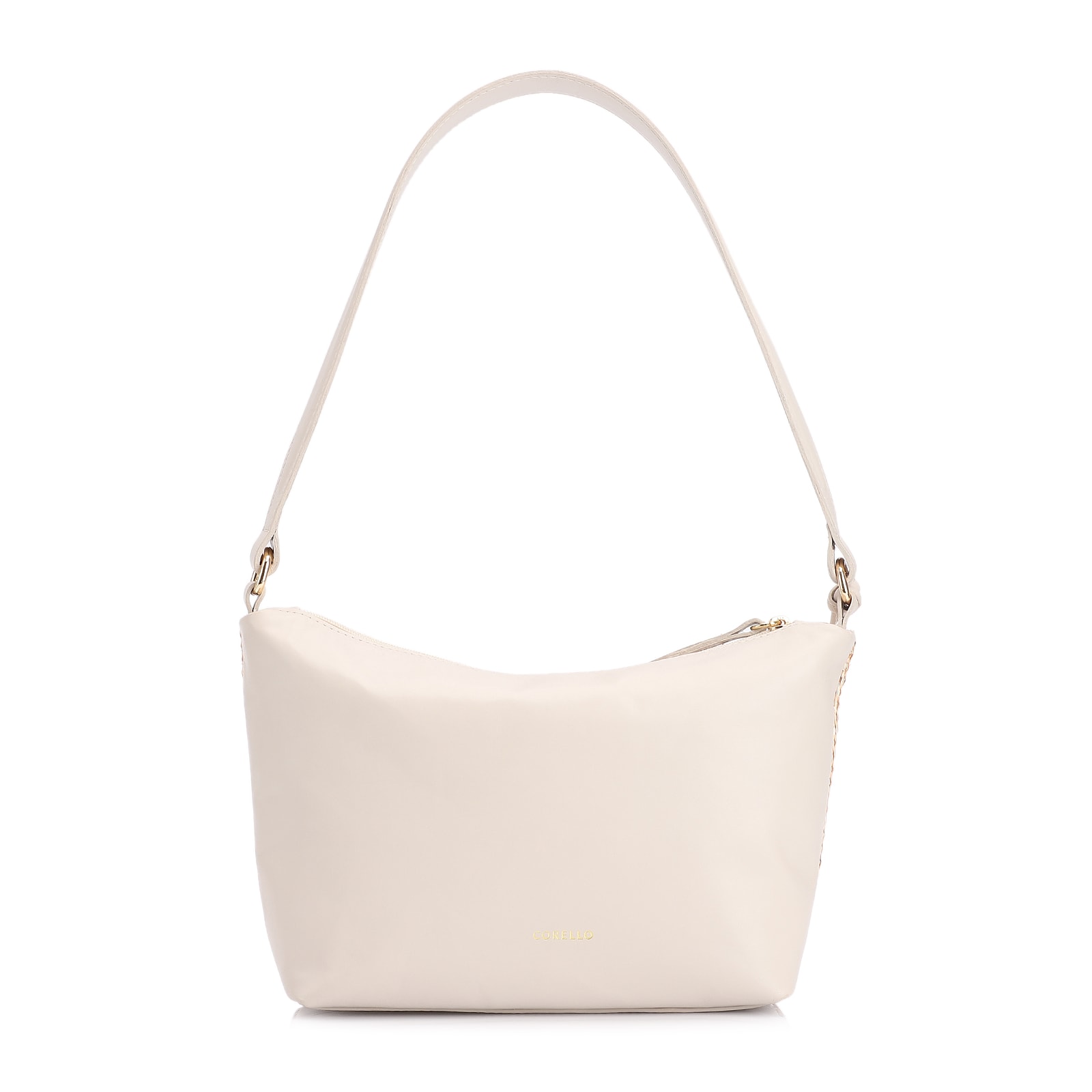 Bolsa De Ombro Ráfia Natural/Couro Off White