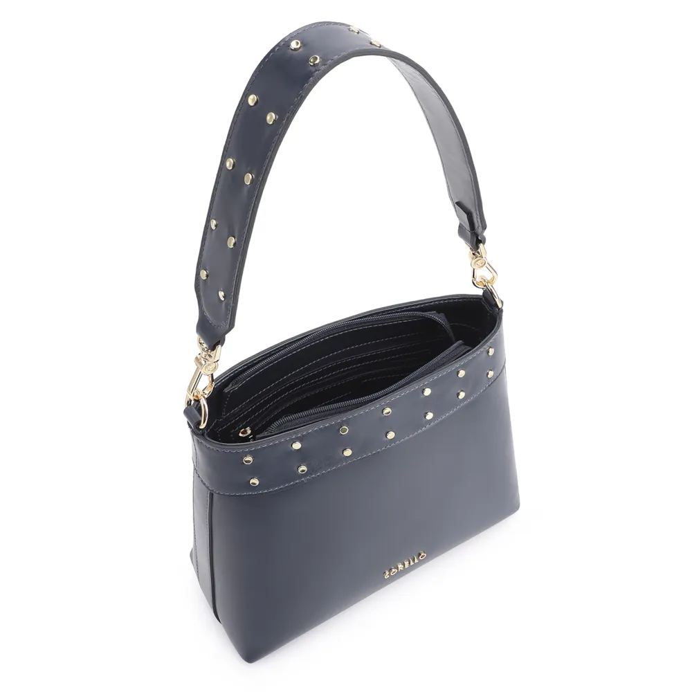 Bolsa De Ombro Rebites Couro Azul - imagem 4