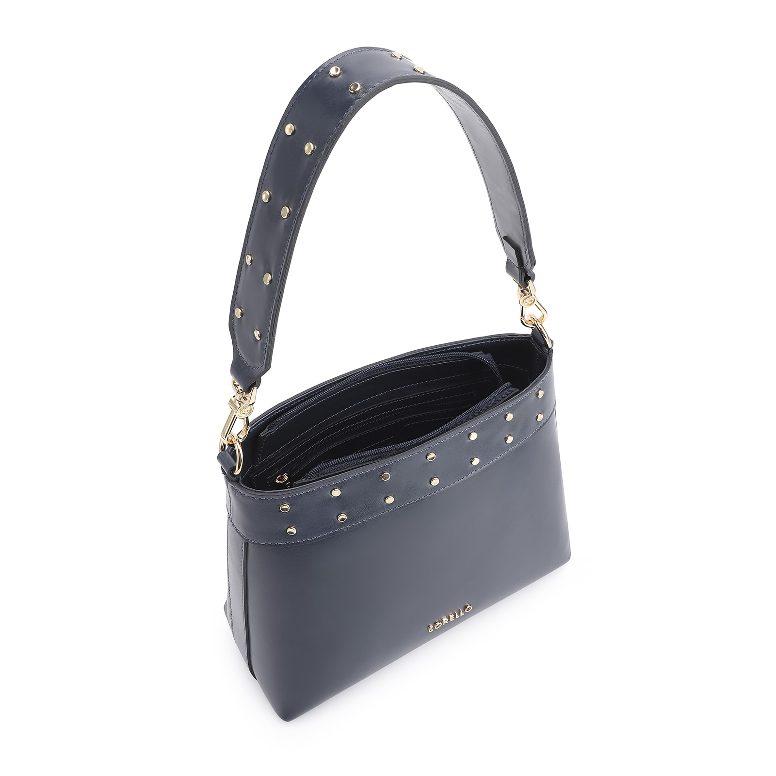 Bolsa De Ombro Rebites Couro Azul