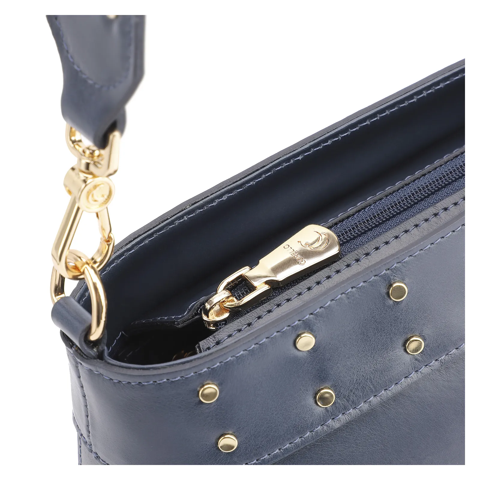 Bolsa De Ombro Rebites Couro Azul