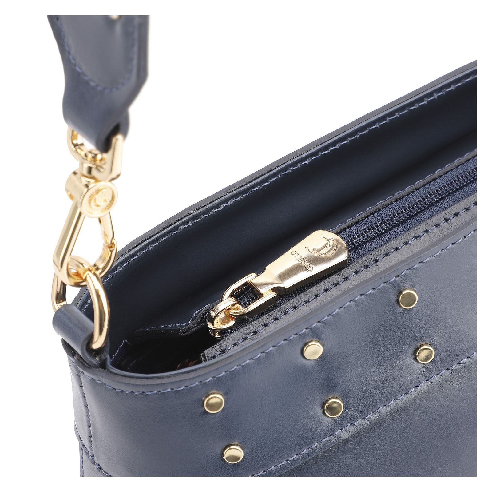 Bolsa De Ombro Rebites Couro Azul